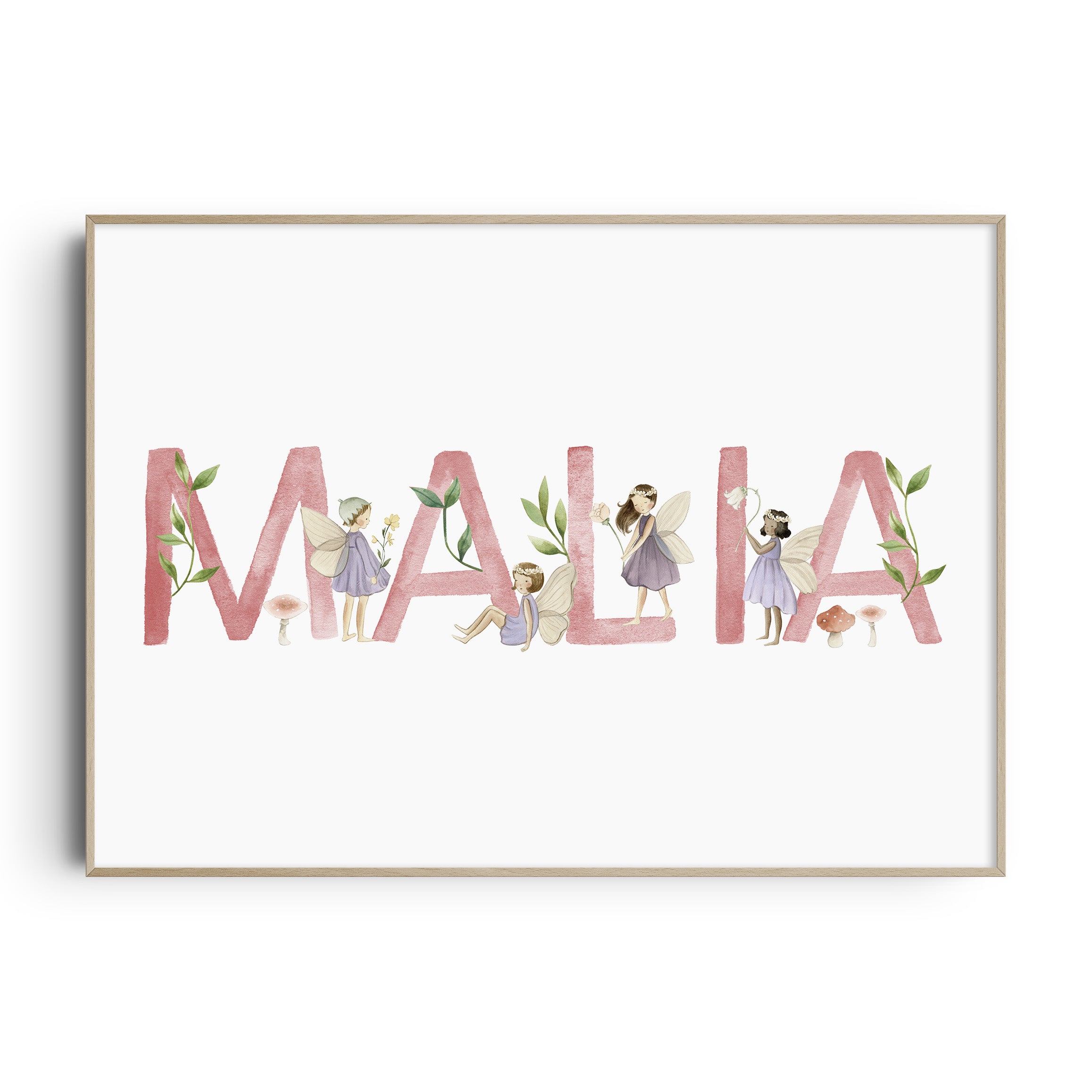 Fairy nursery wall art name birth print