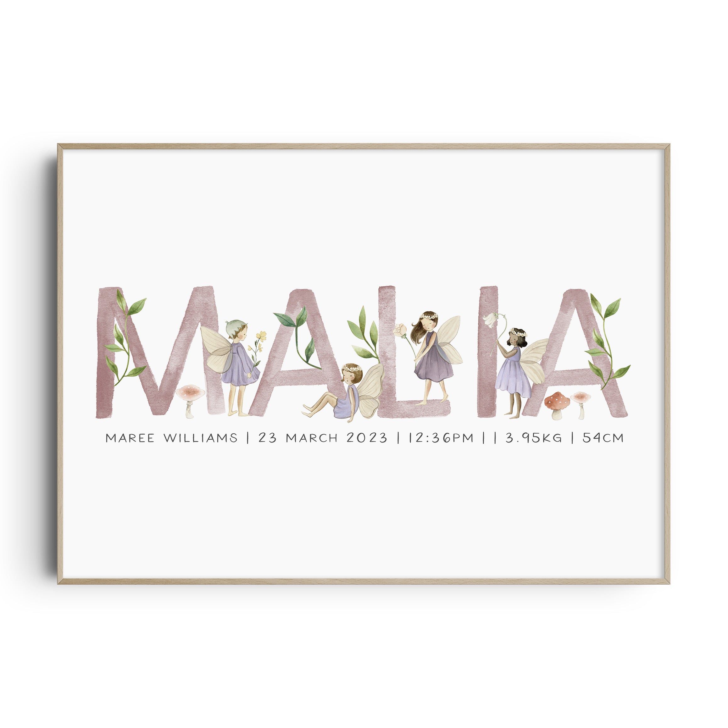 Fairy nursery wall art name birth print