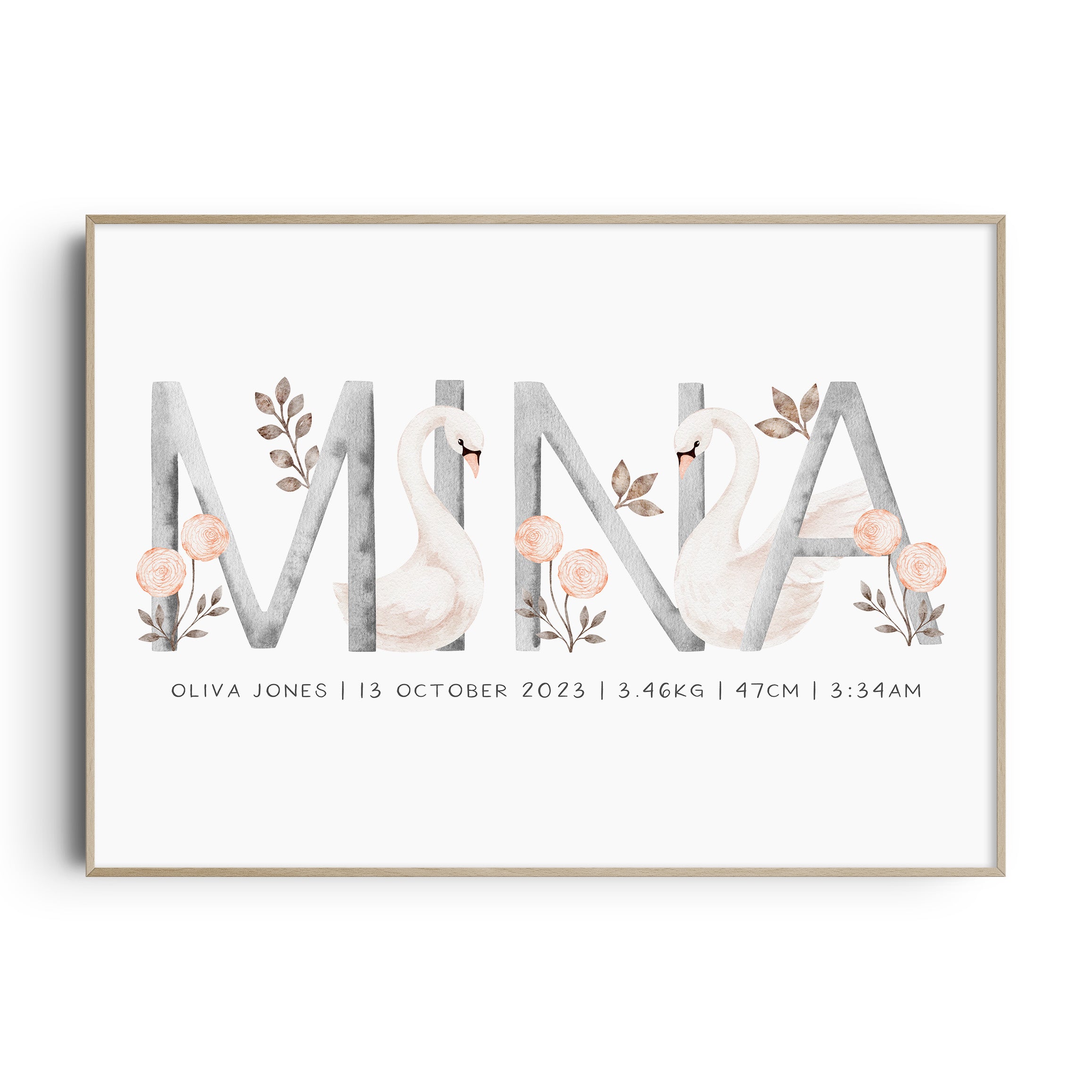 Swan Name & Birth Print