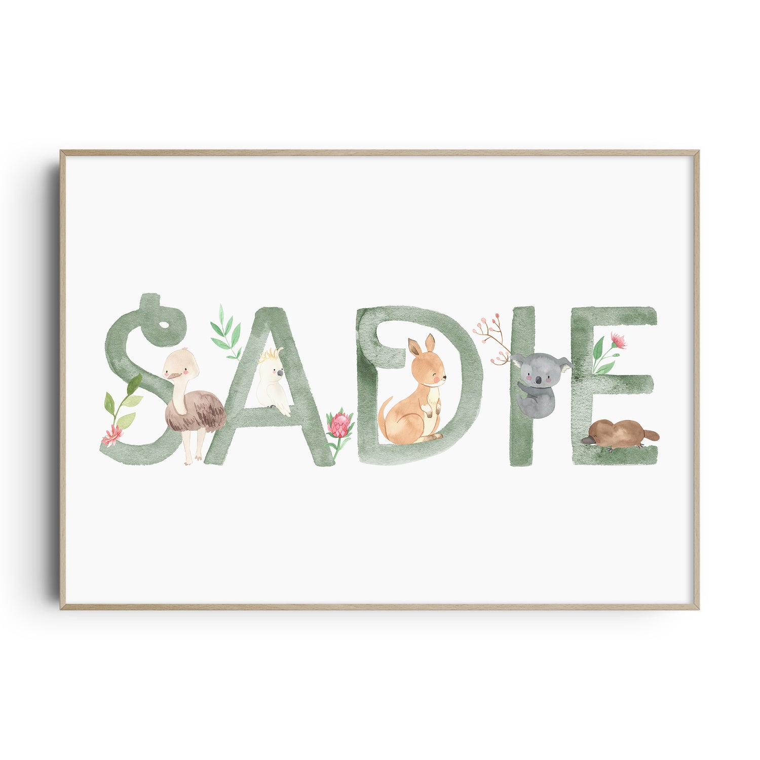 Australian Animals Floral Name Print