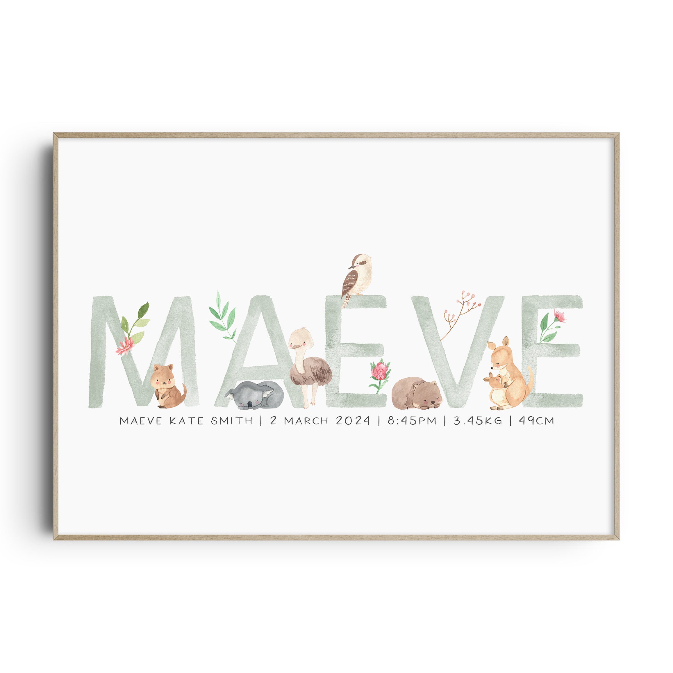 Australian Animals Floral Name Print