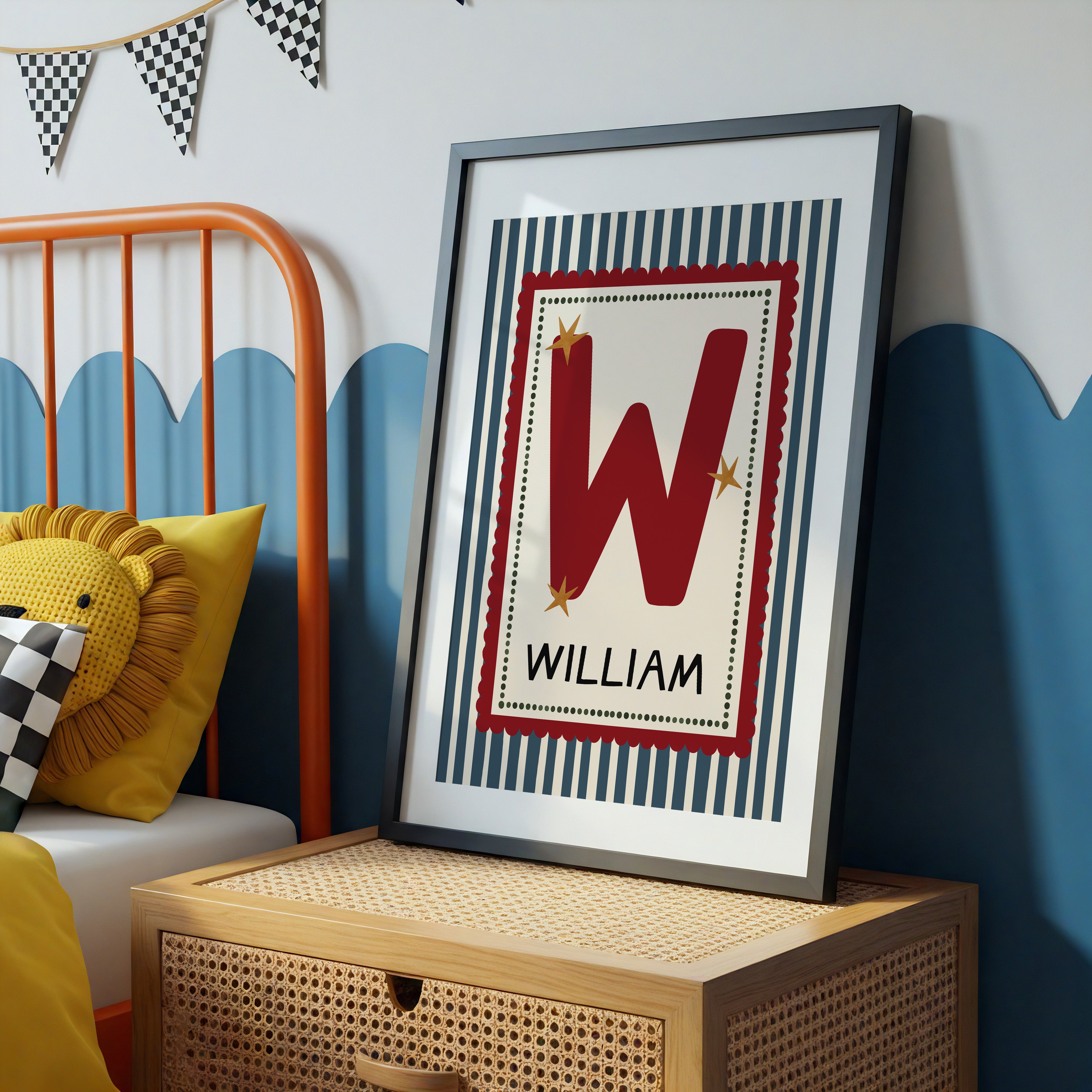 Dark Blue Stripe Letter & Name Print