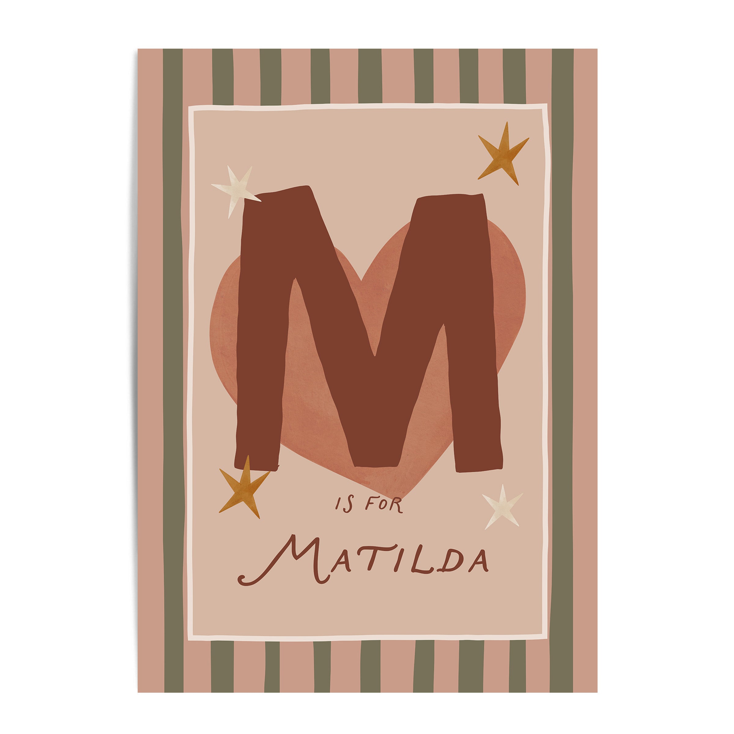 Stripe Whimsy Heart Letter & Name Print