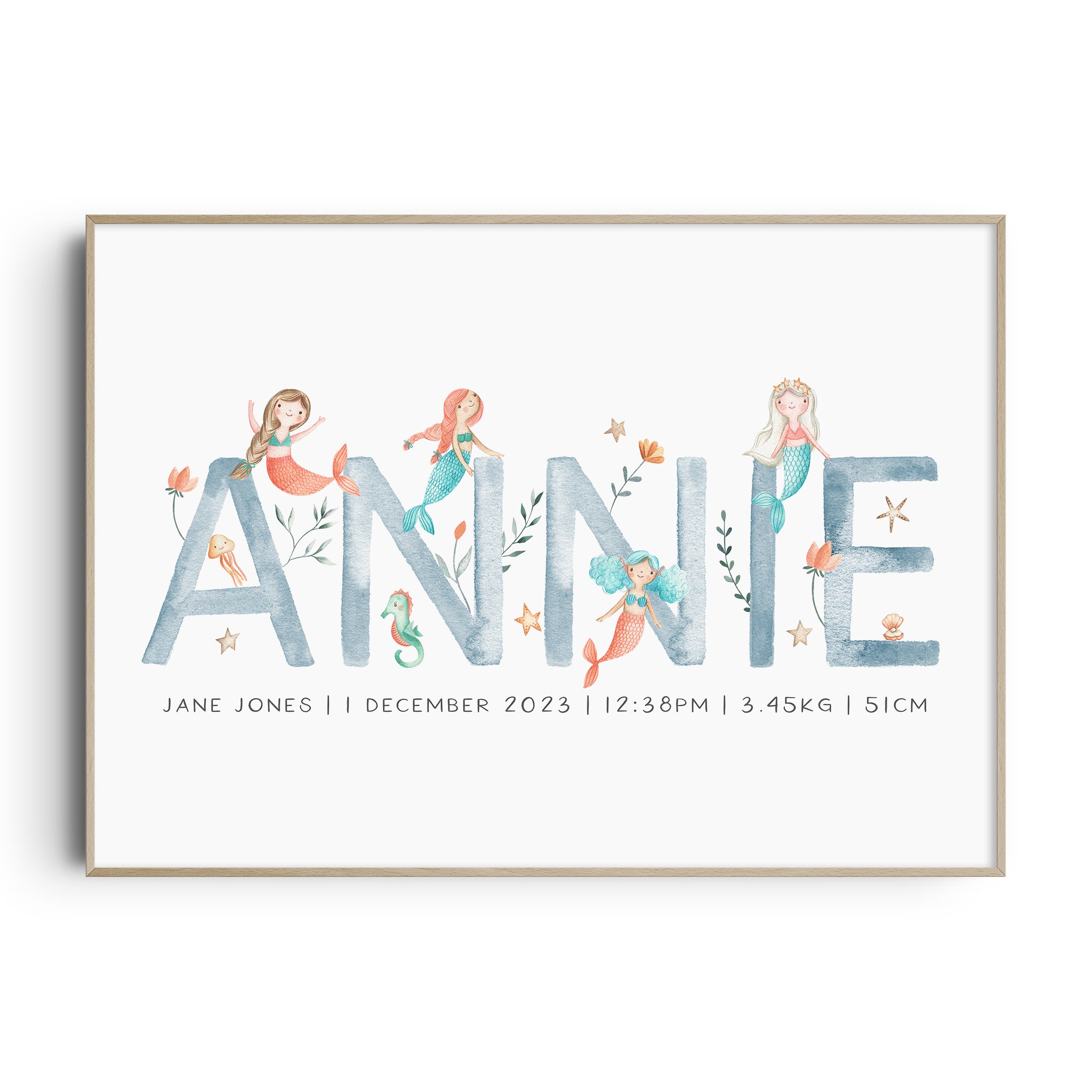 Mermaid Name & Birth Print