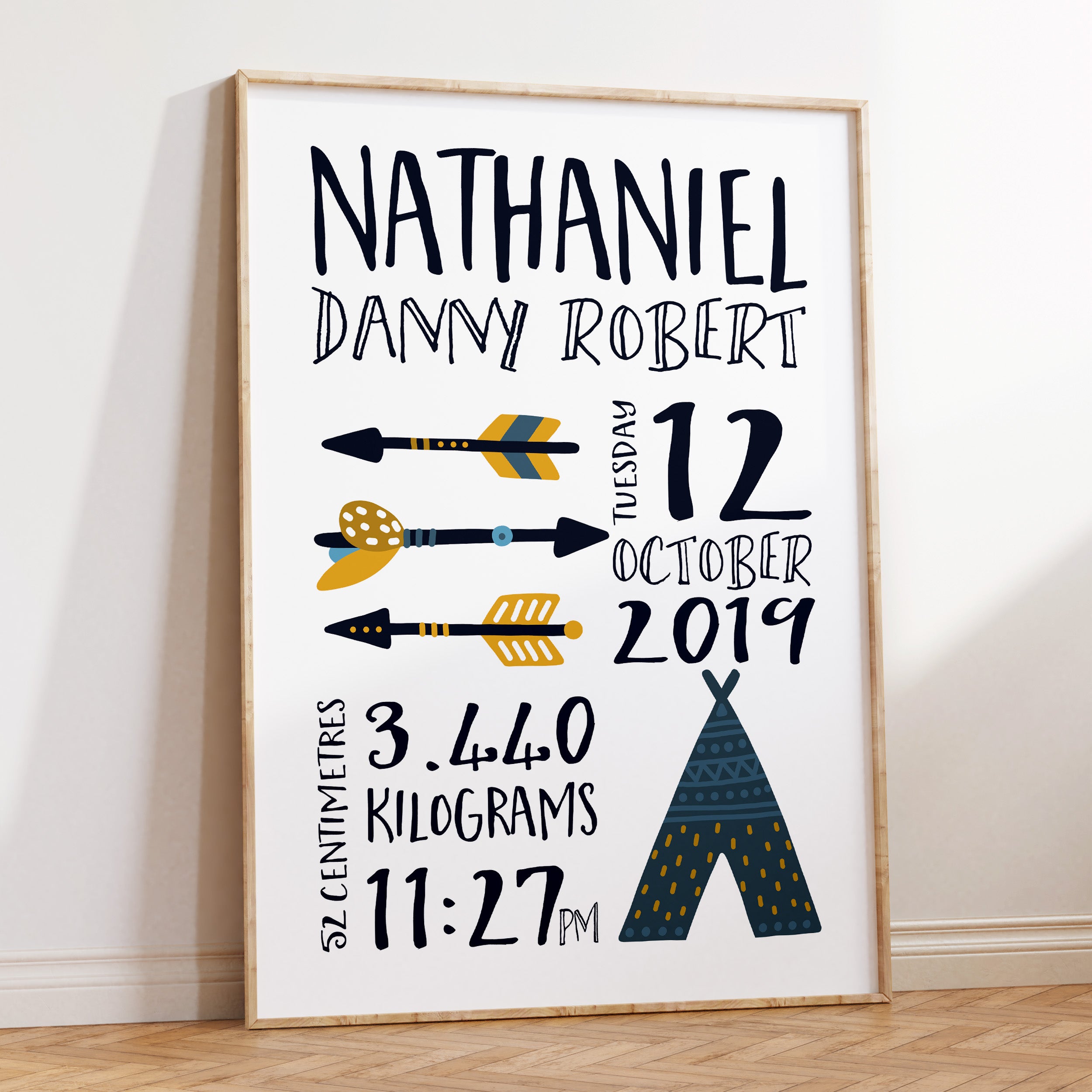 Woodland Teepee & Arrows Birth Prints