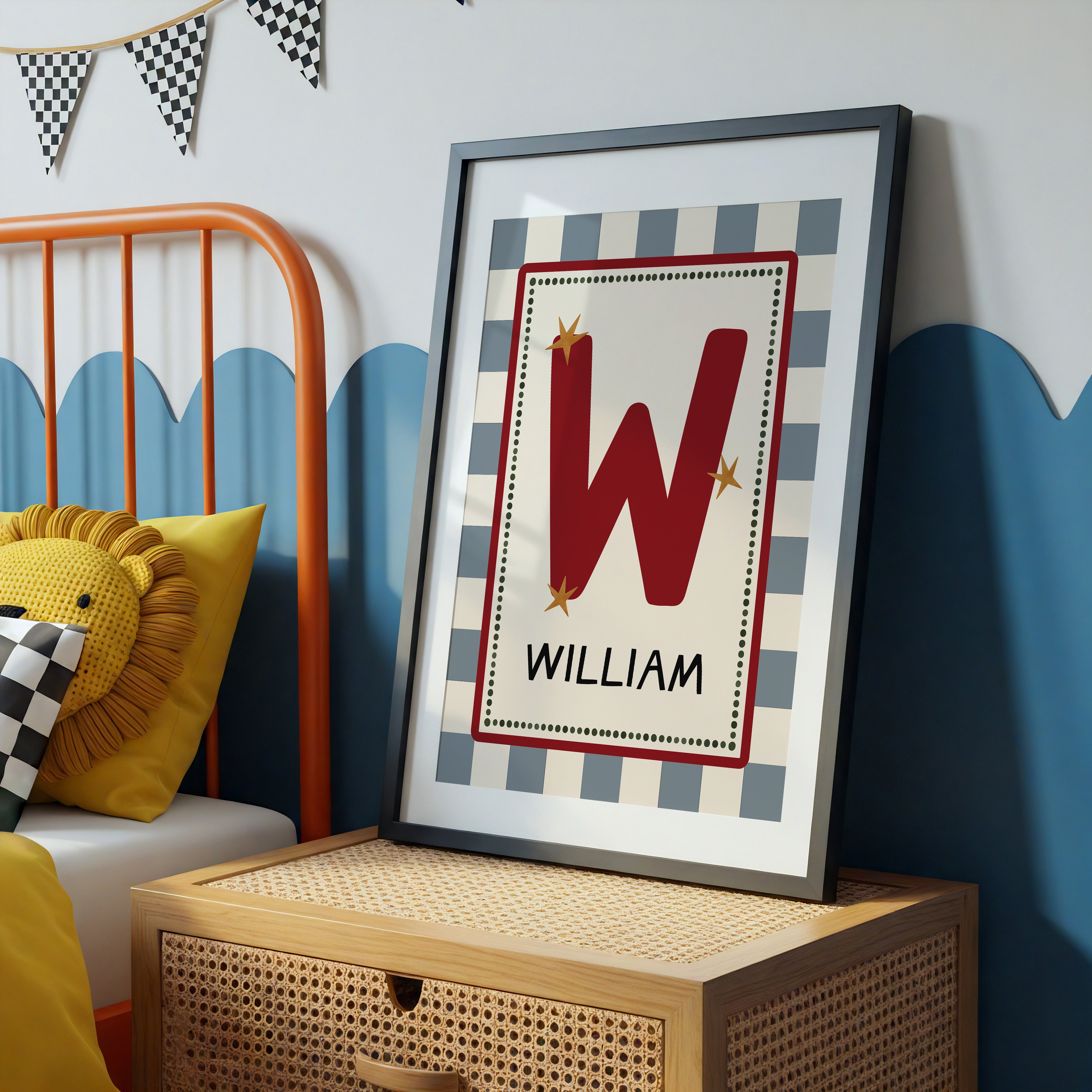 Blue Check Letter & Name Print