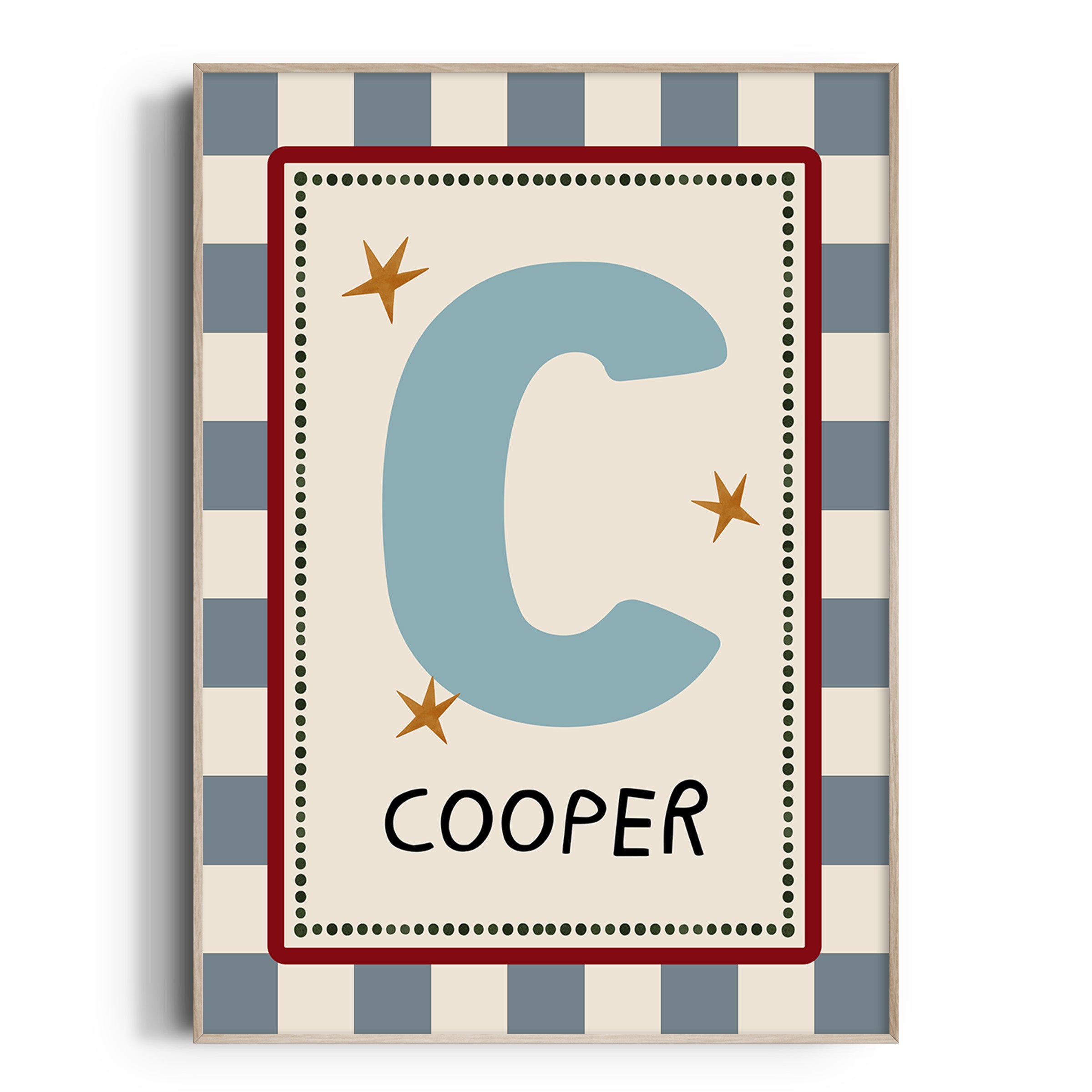 Blue Check Letter & Name Print