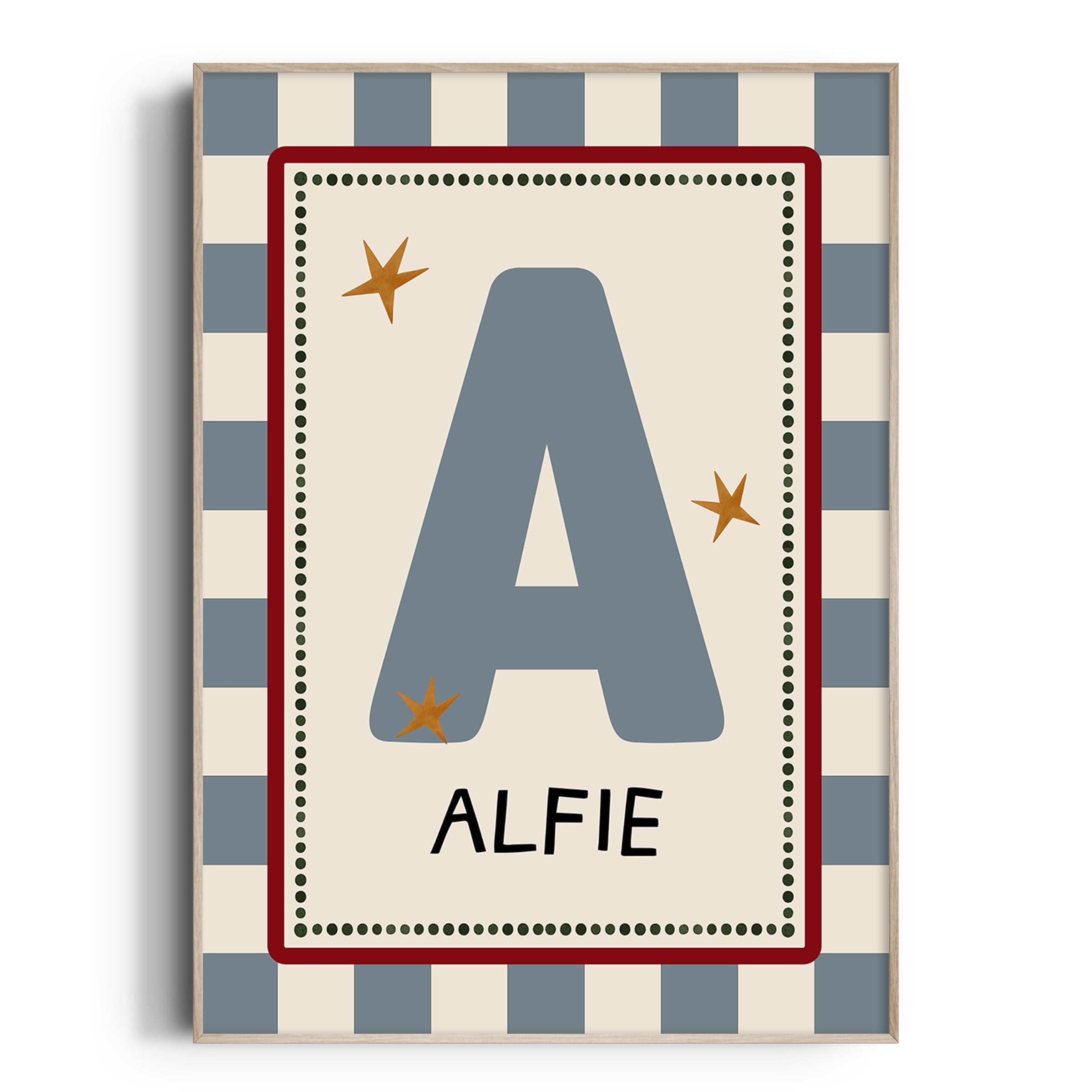 Blue Check Letter & Name Print