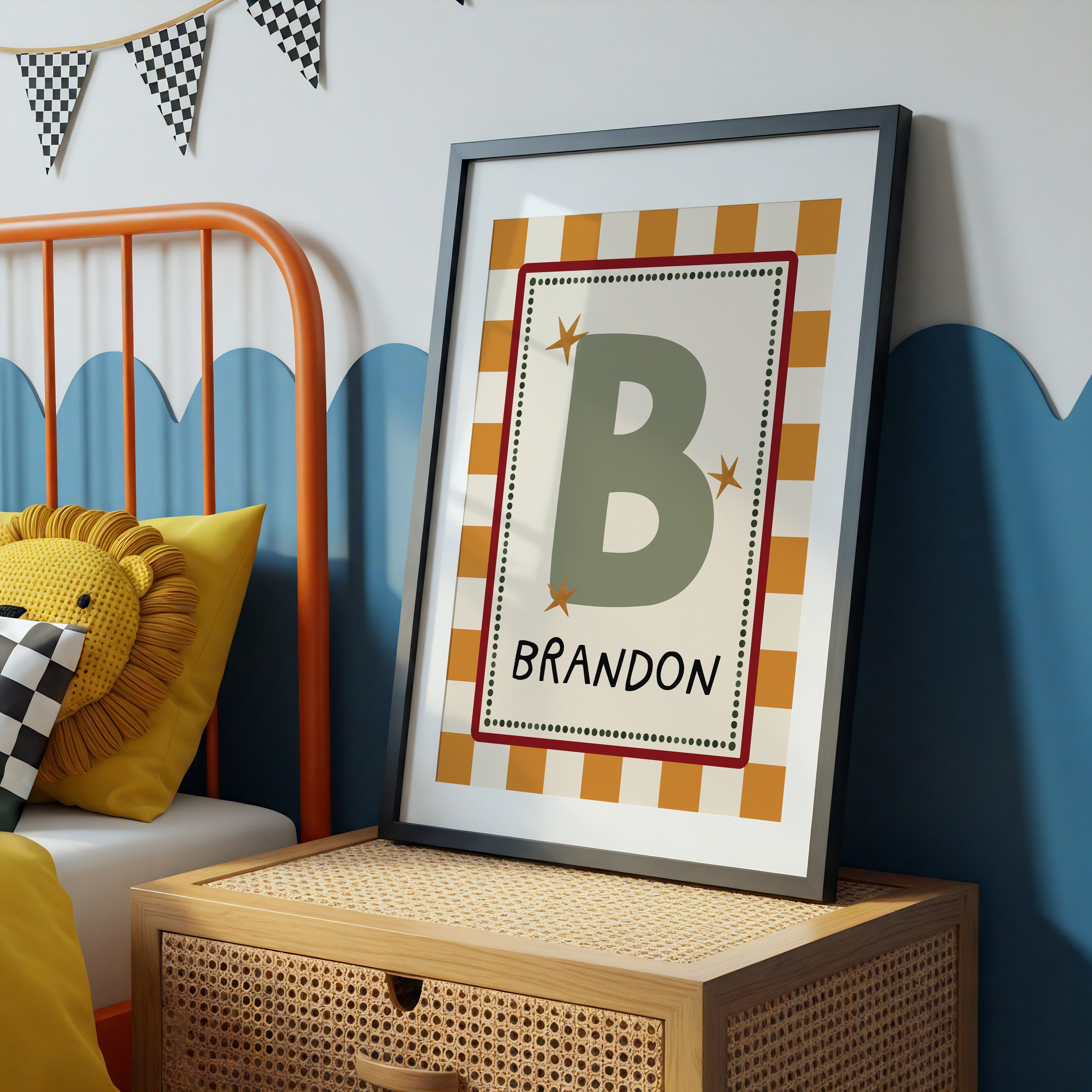 Orange Check Letter & Name Print