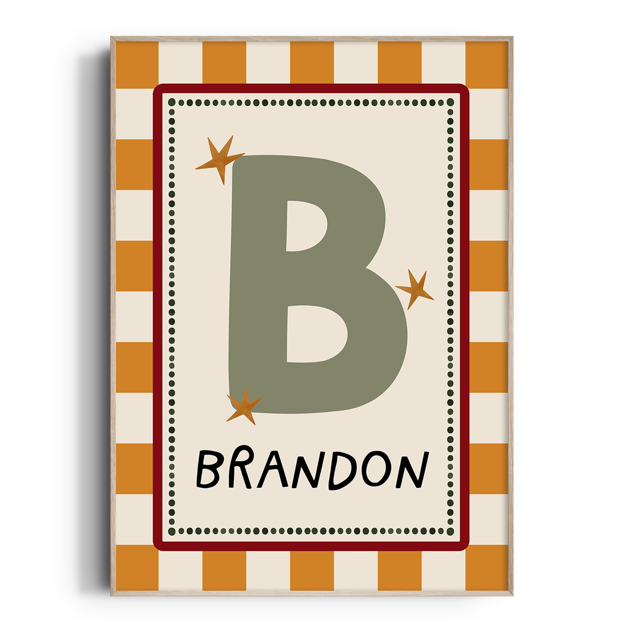 Orange Check Letter & Name Print