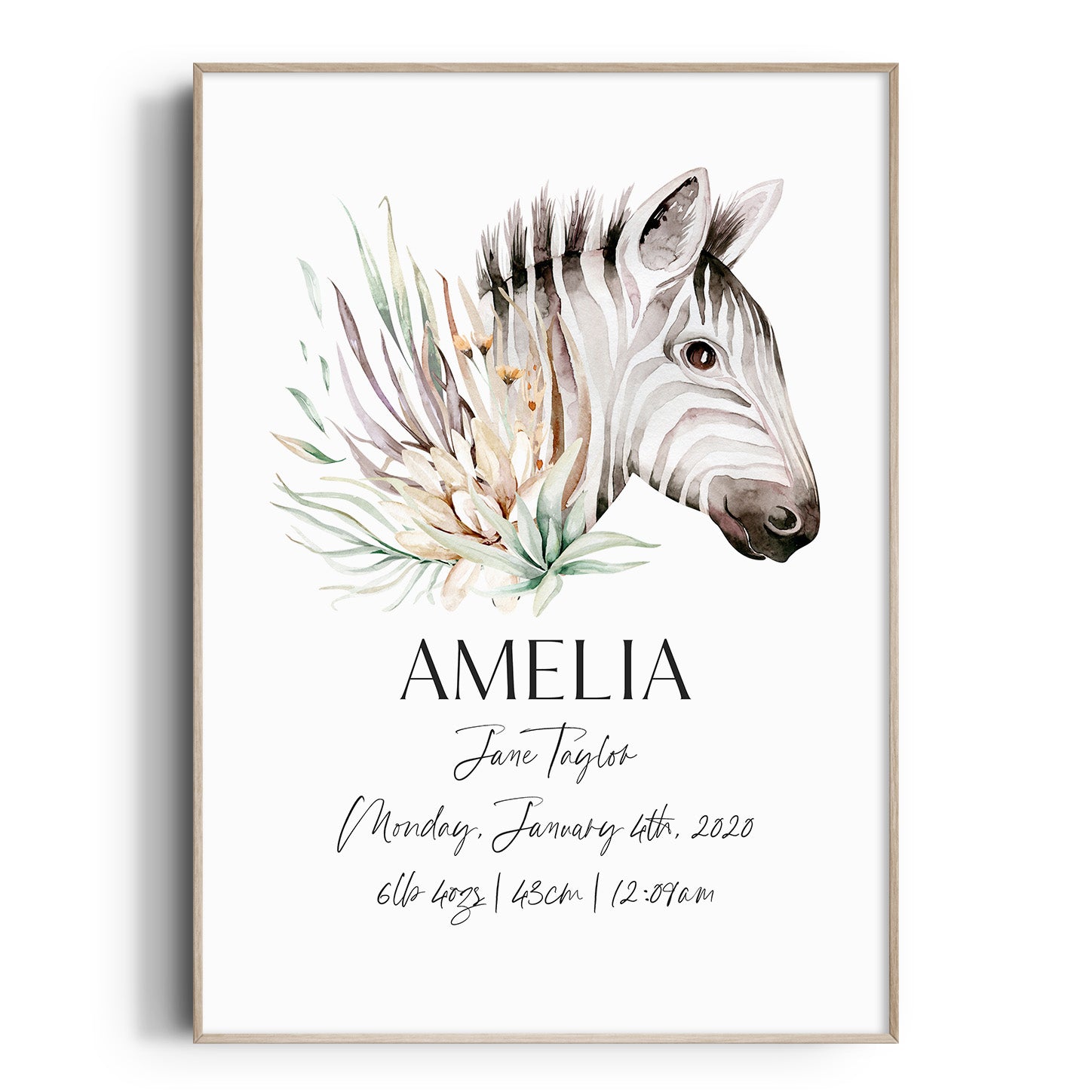 Safari Zebra Birth Print 2