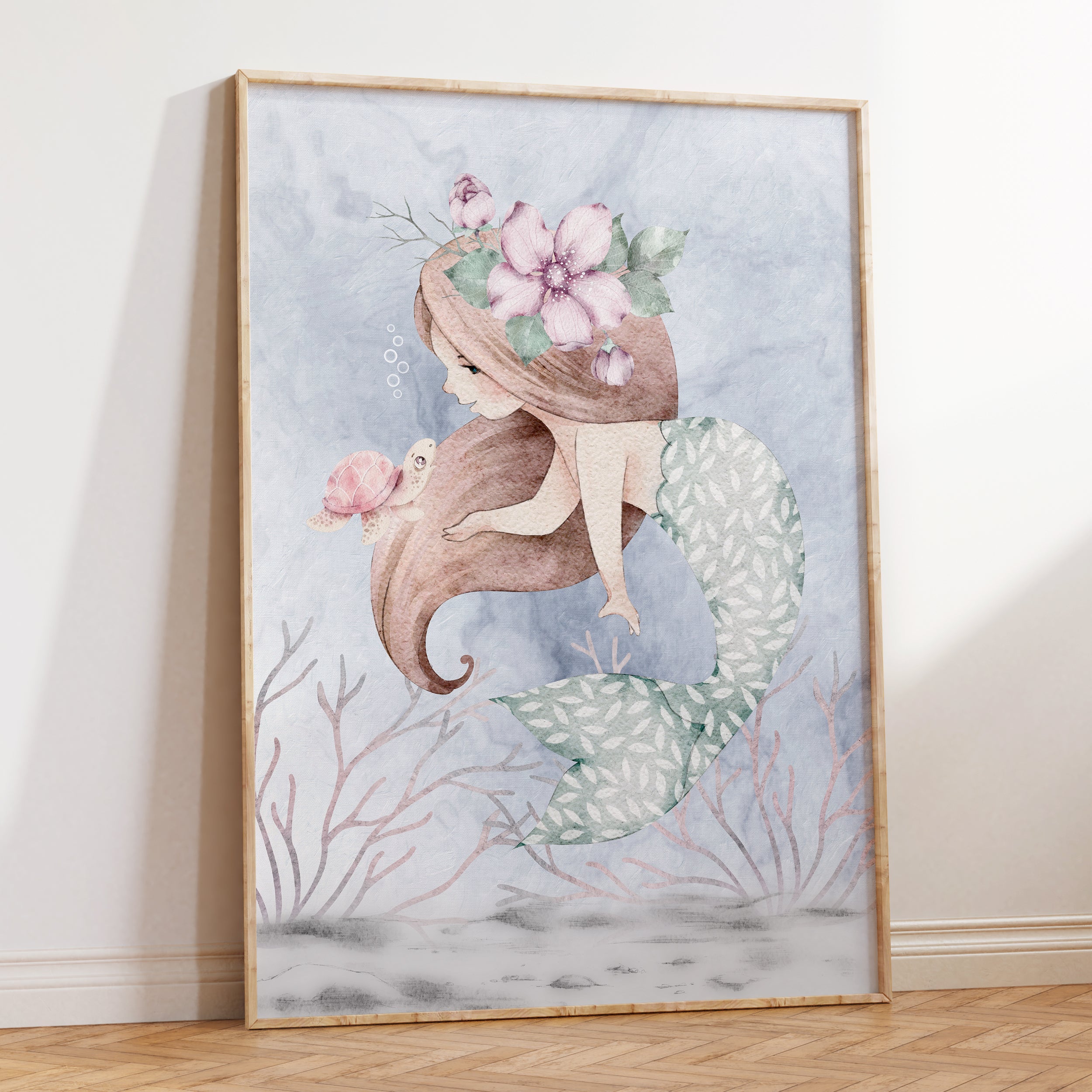 Girls Sea Mermaid Nursery Wall Art Print