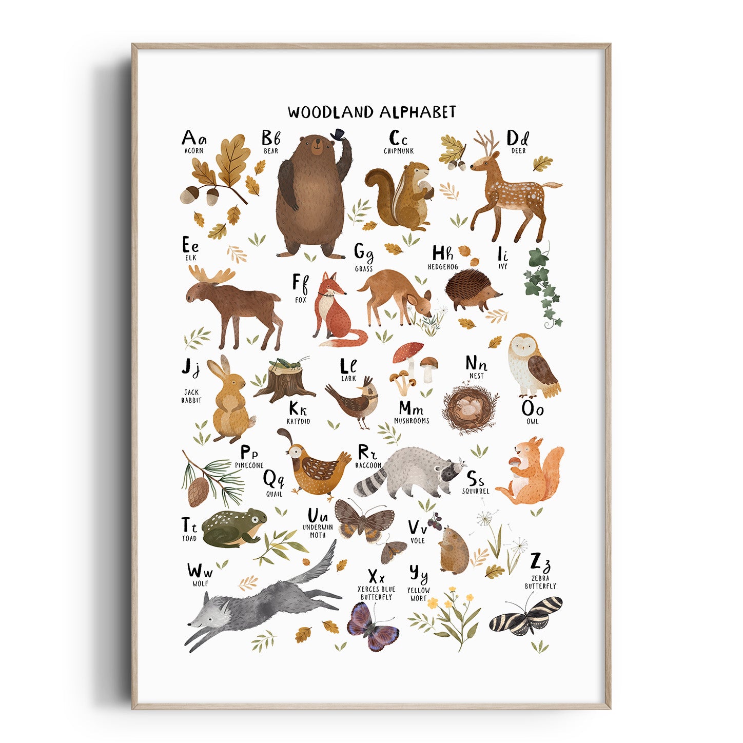 FOrest Animal Alphabet Nursery Wall Art Print