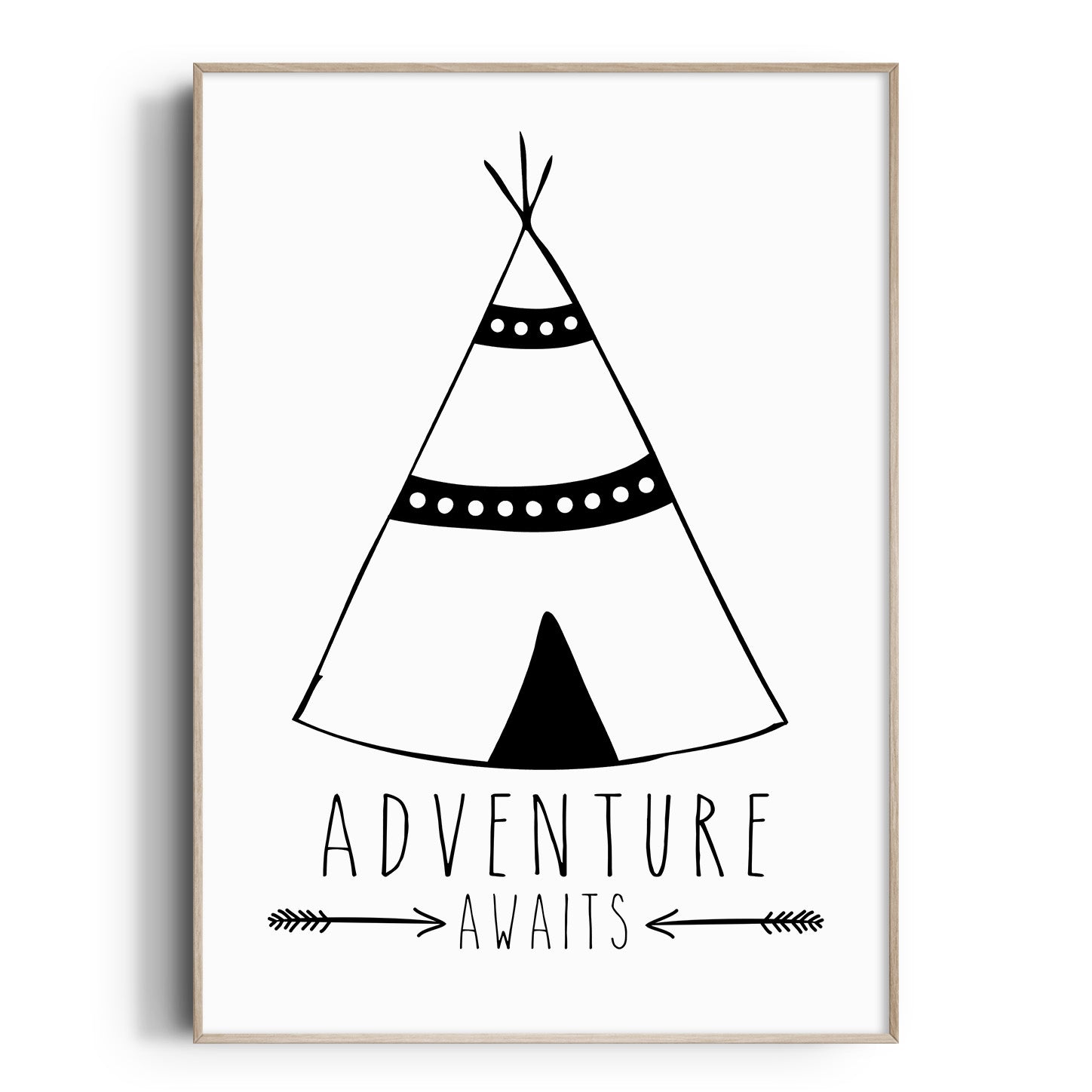 Monochrome Adventure Awaits Tribal Teepee Nursery or Bedroom Wall Art Print