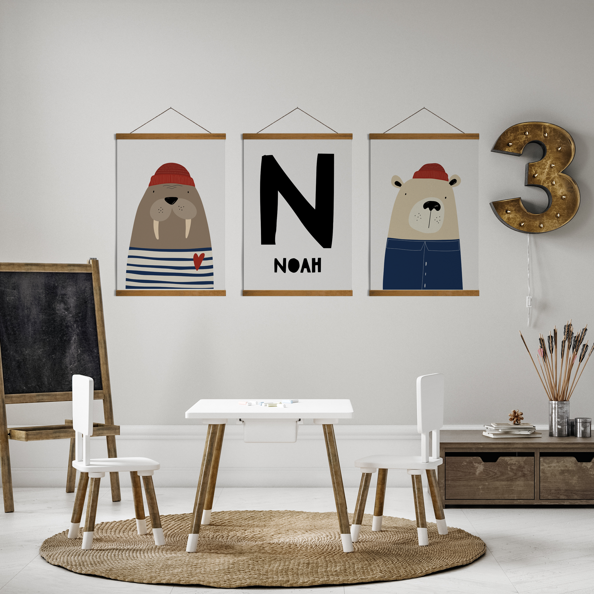 Walrus, Bear & Name Prints
