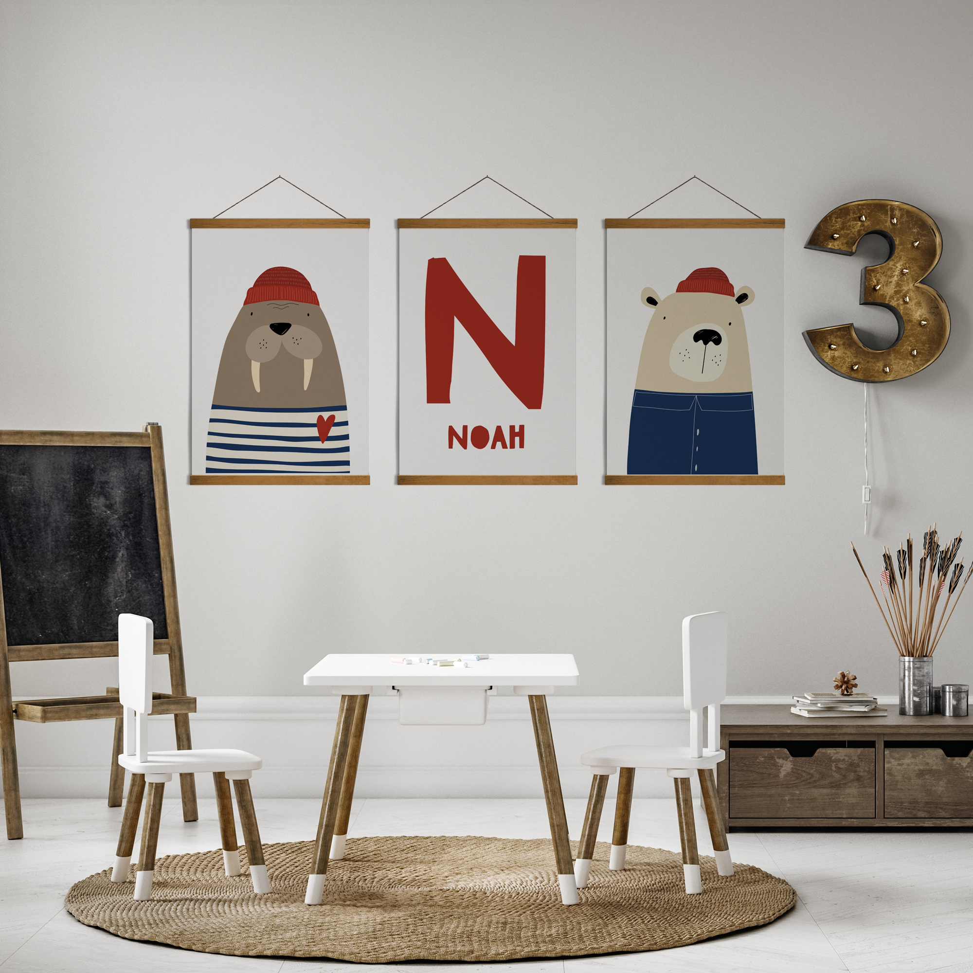Walrus, Bear & Name Prints