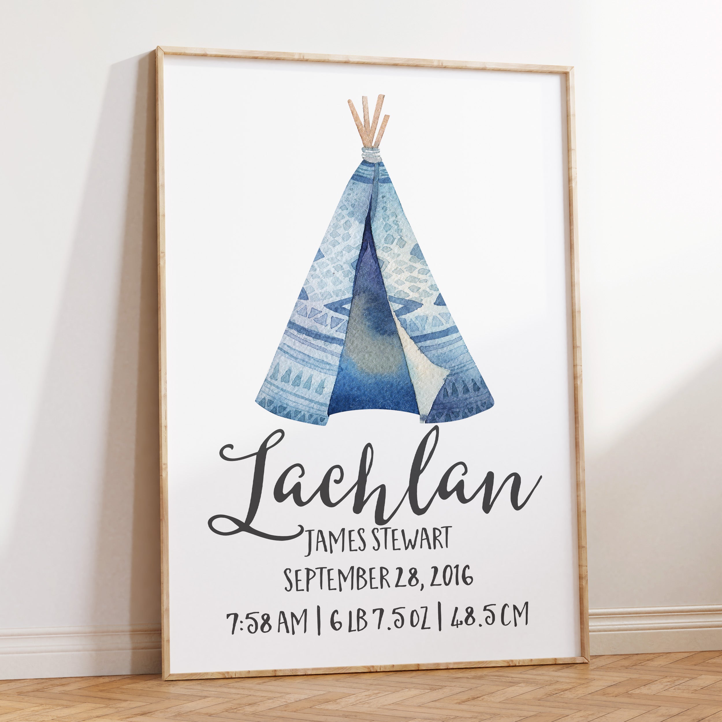 Blue Woodland Teepee Birth Print