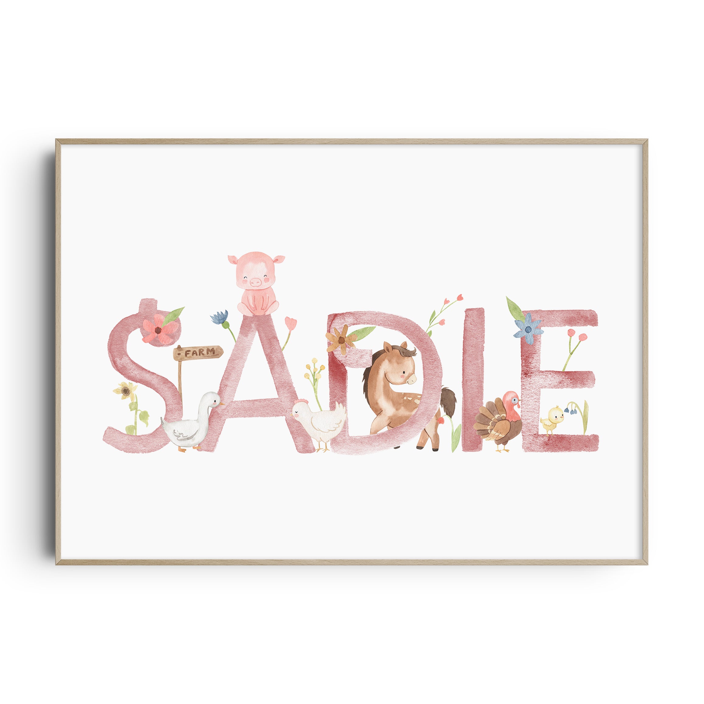 Floral Farm Animal Name Print