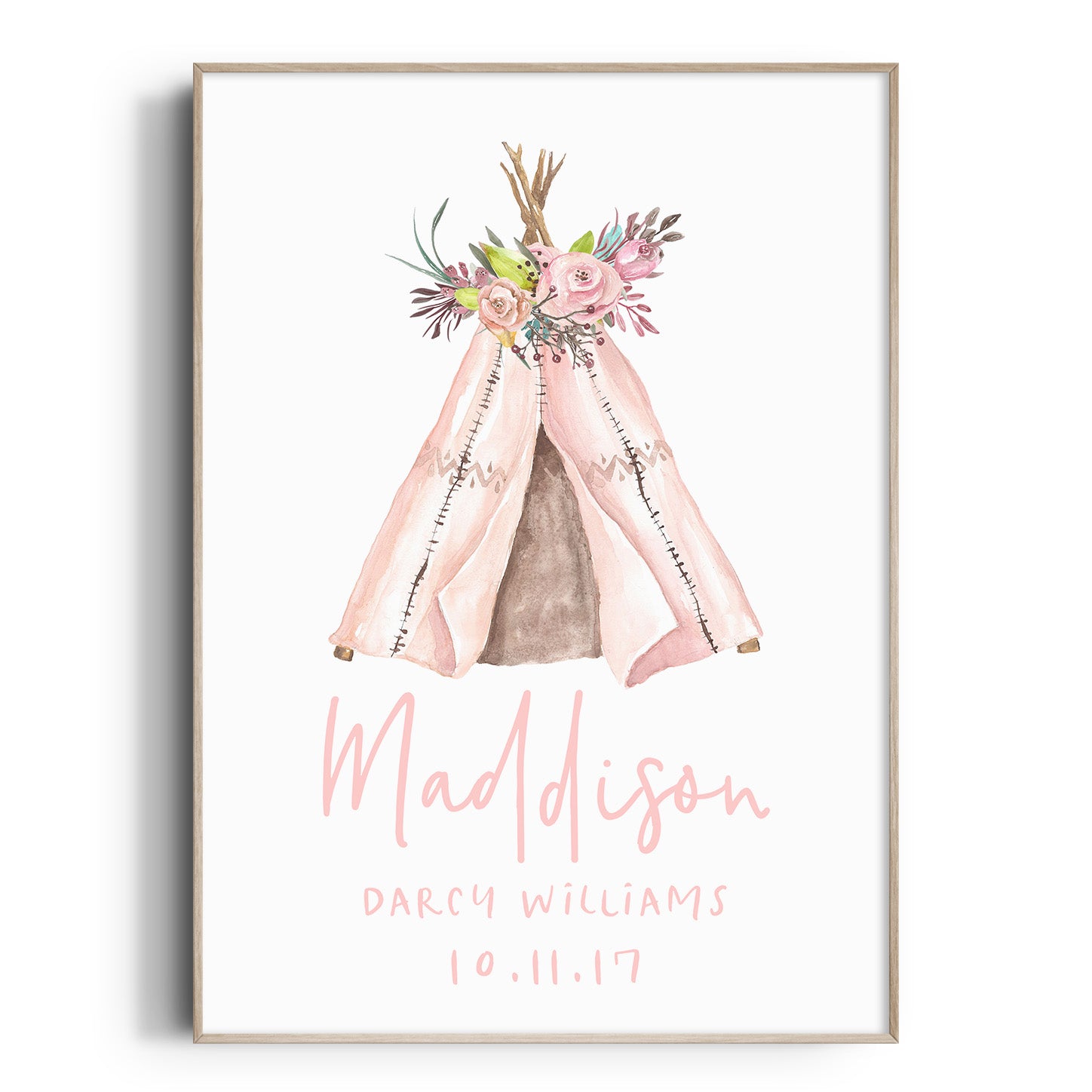 Floral Boho Tribal Teepee Birth Print