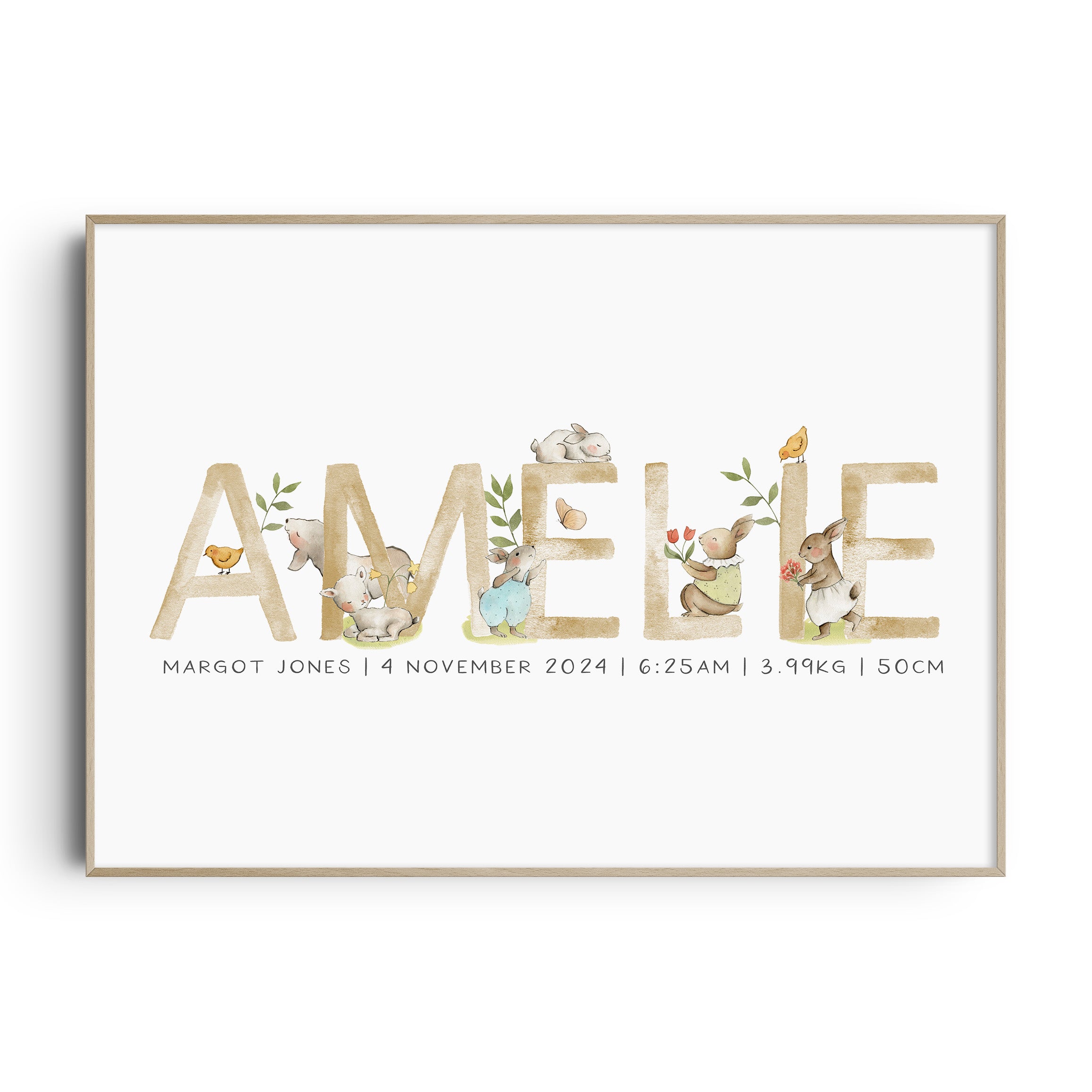 Spring Animals Name & Birth Print