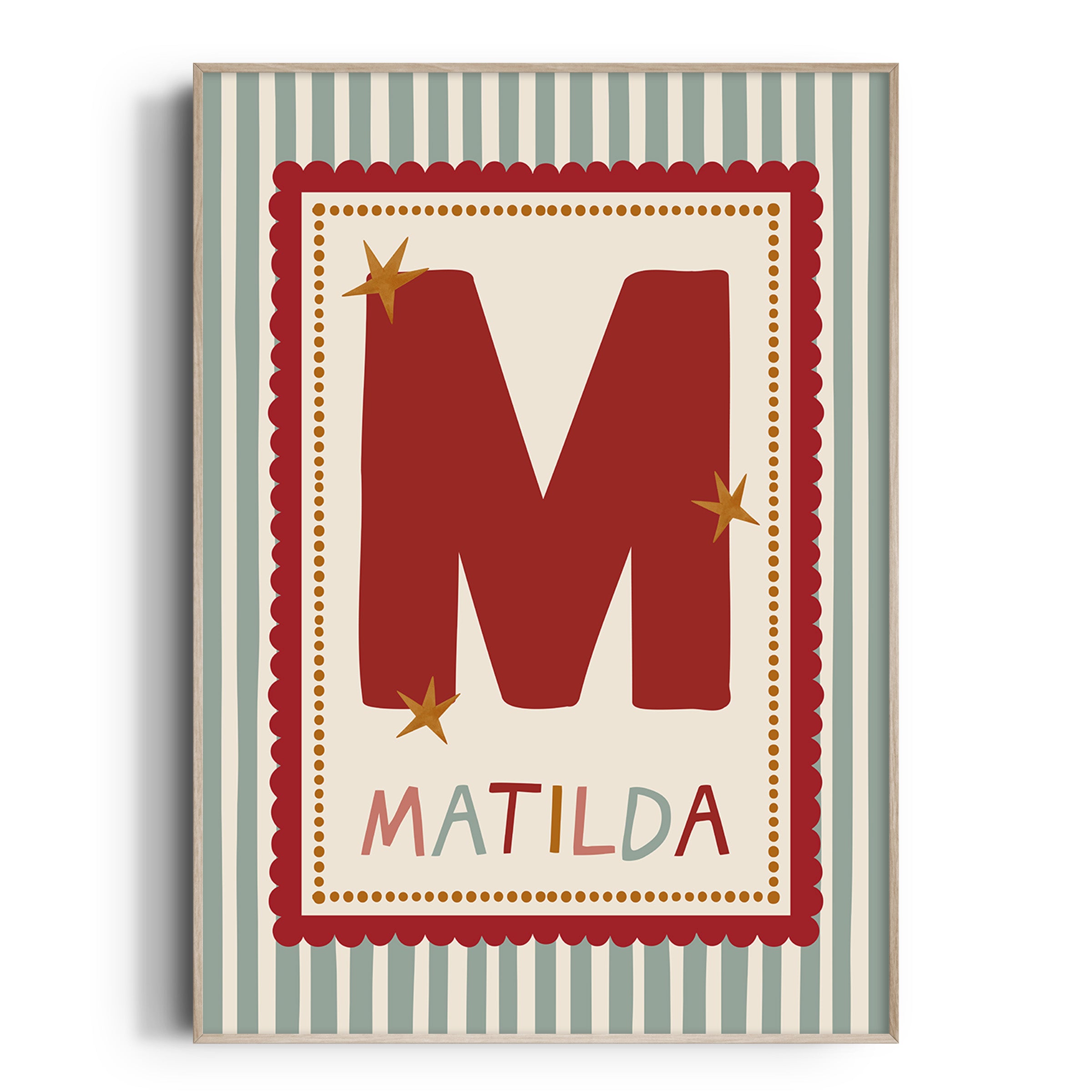 Red Scallop Green Stripe Letter & Name Print