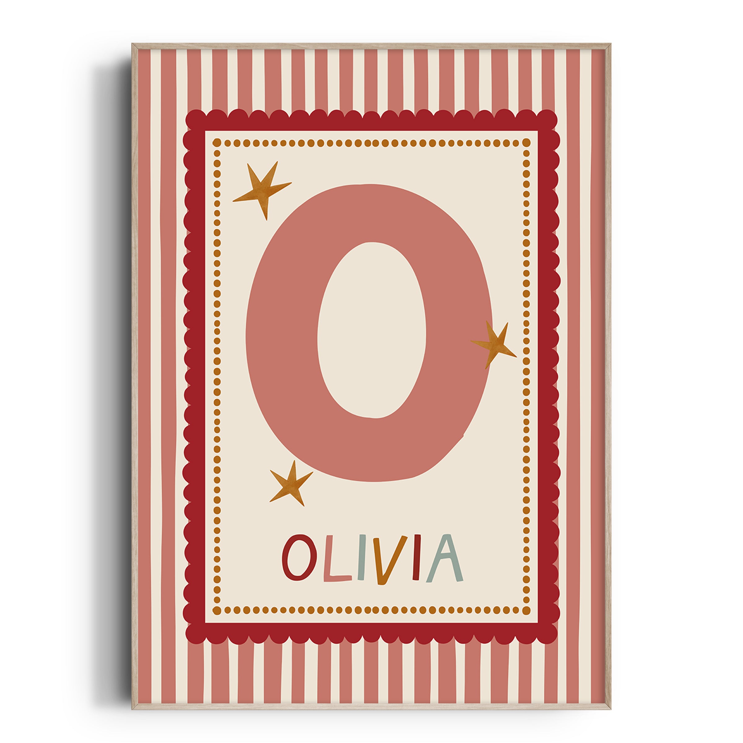 Red Scallop Pink Stripe Letter & Name Print