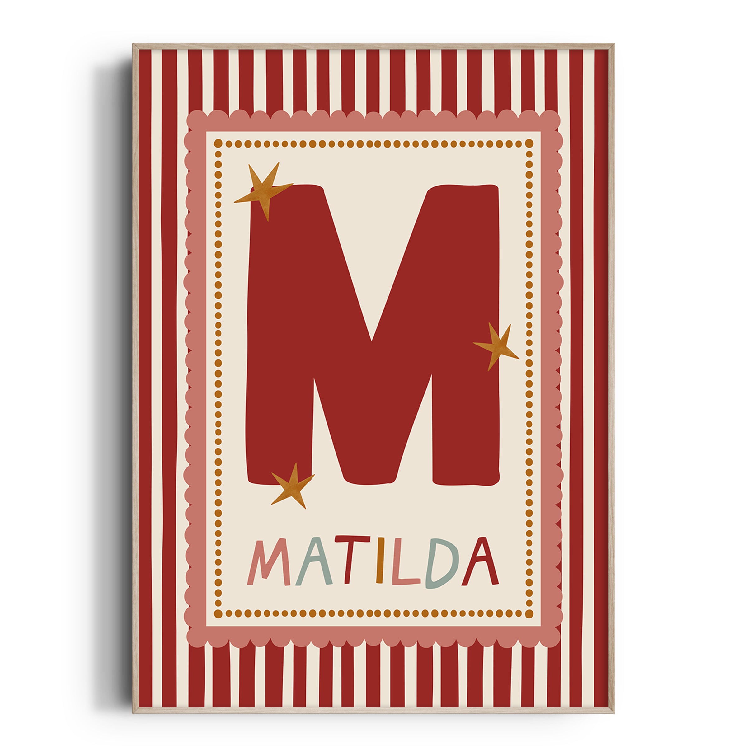 Pink Scallop red Stripe Letter & Name Print