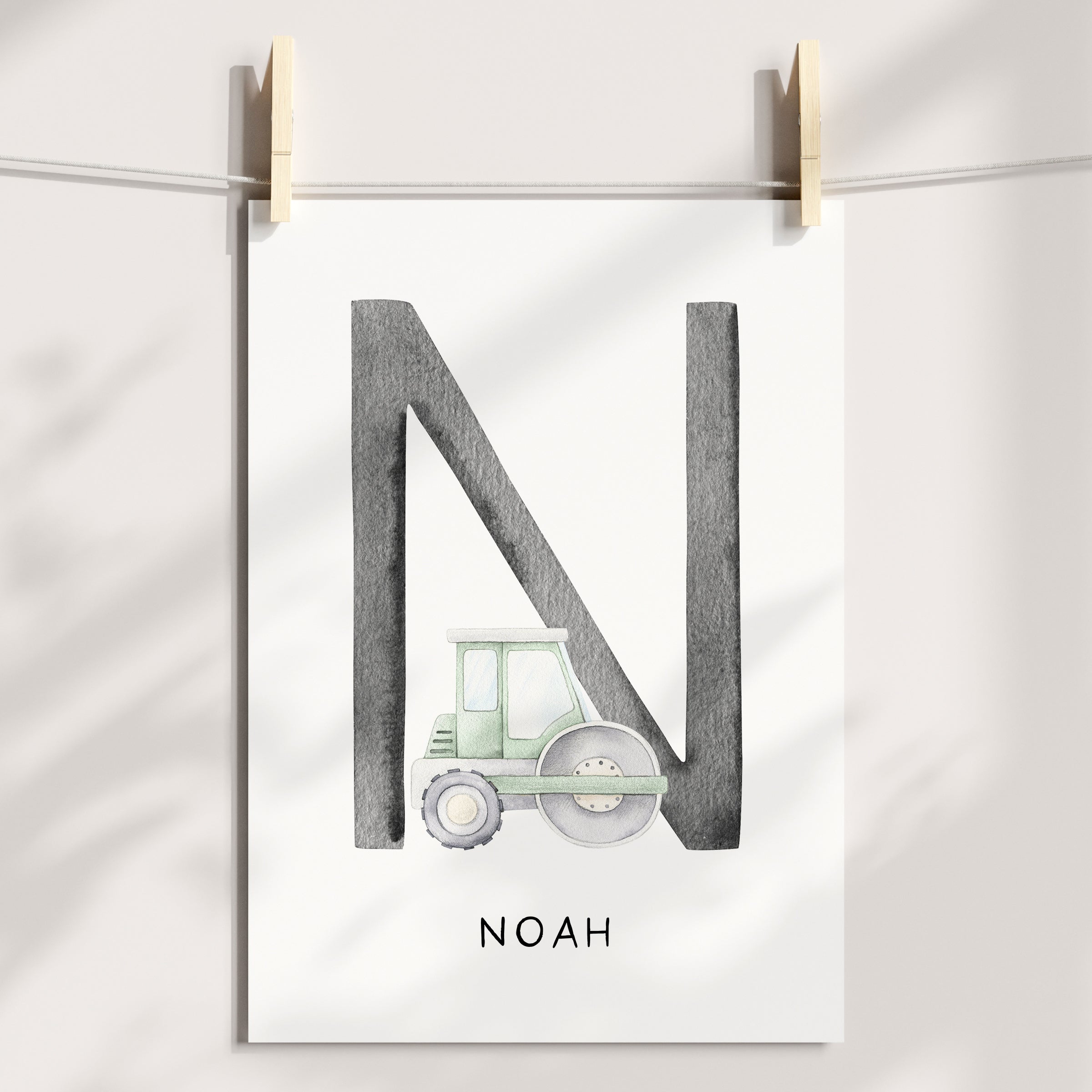 Watercolour Construction Vehicles & Name Print