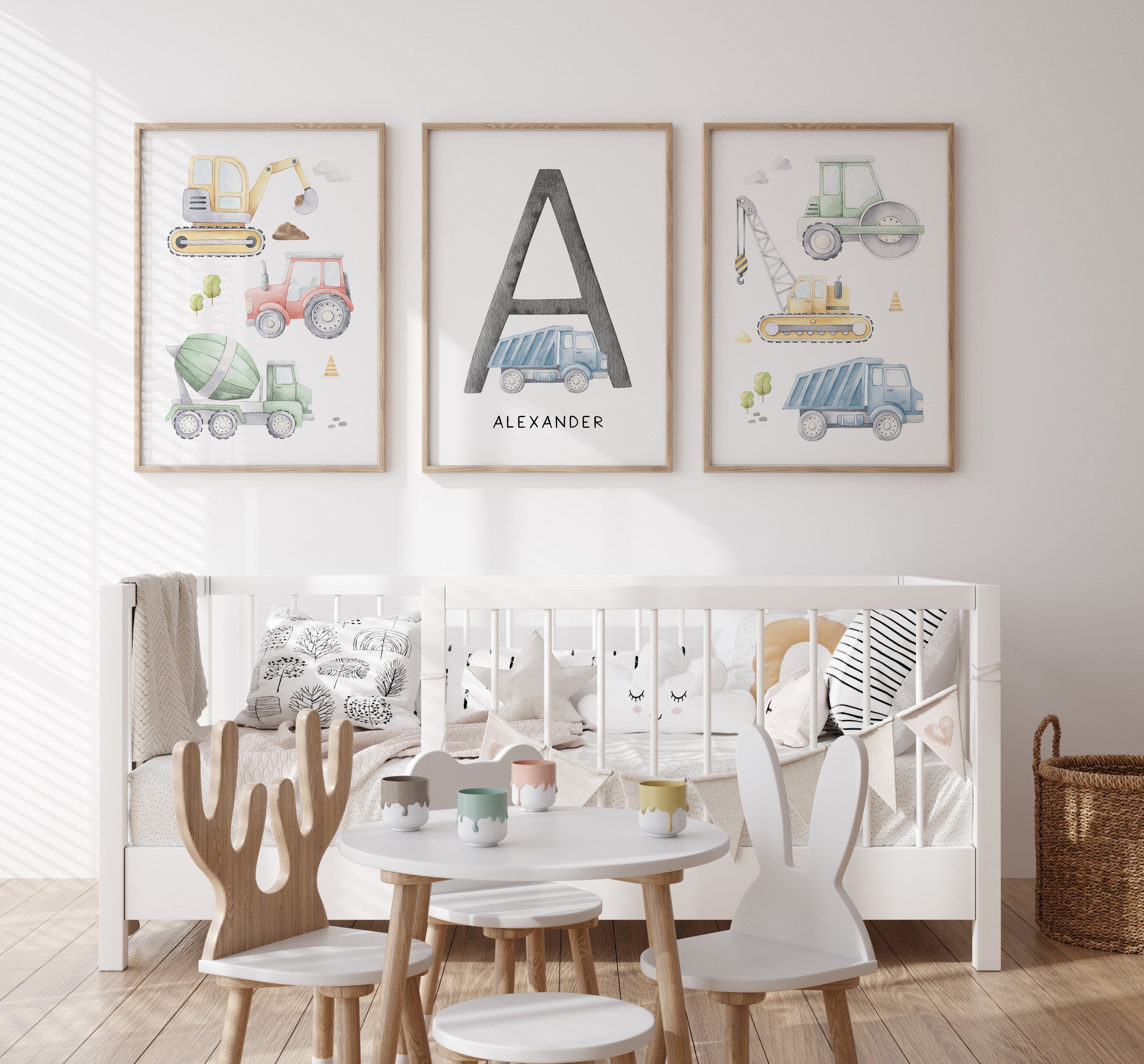 Watercolour Construction Vehicles & Name Print