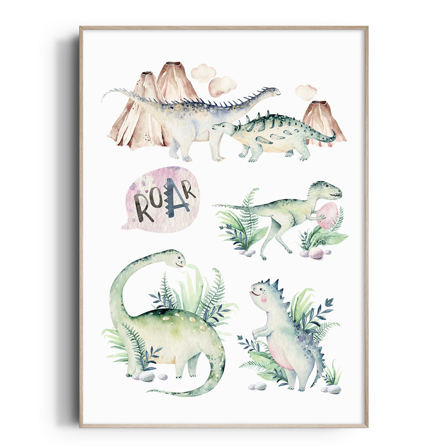Watercolour Dinosaurs Roar Print