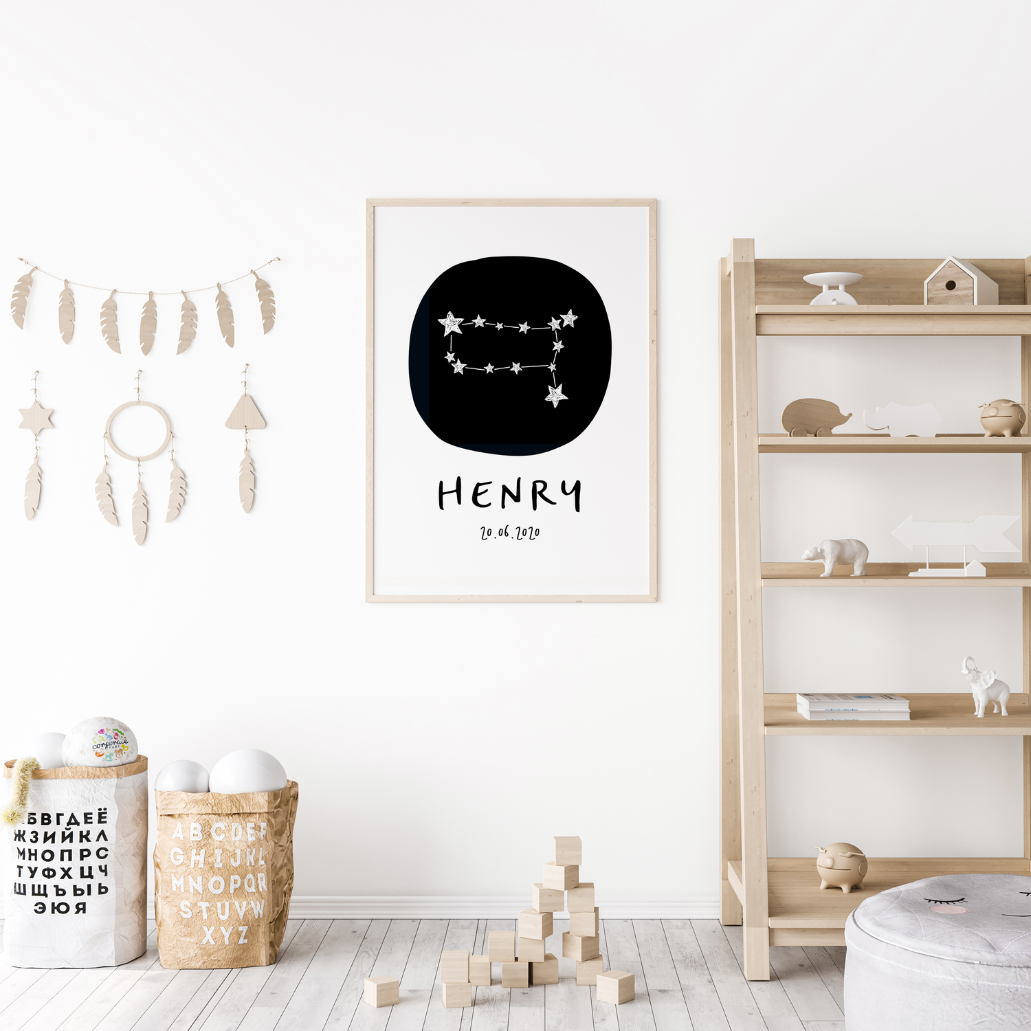 Gemini Zodiac Constellation Nursery Wall Art Birth Print