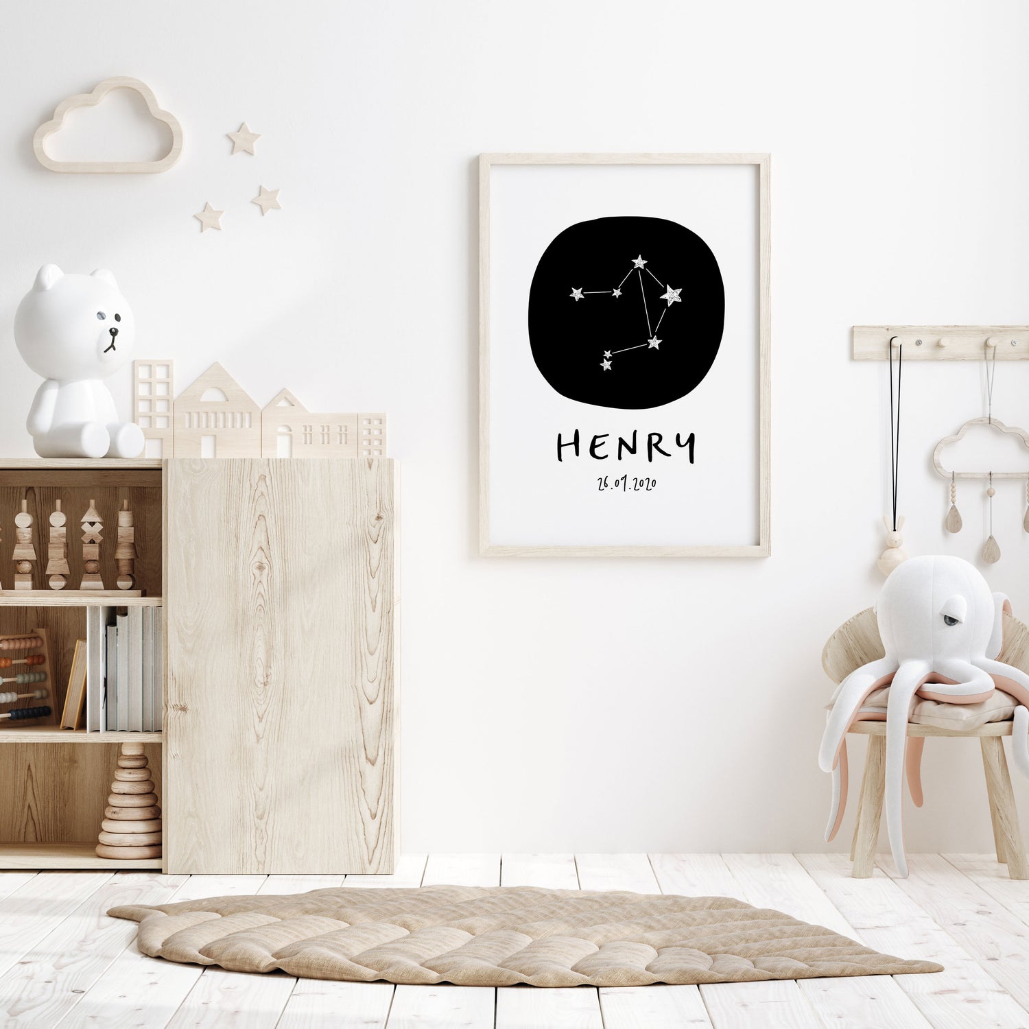 Libra Zodiac Constellation Nursery Wall Art Birth Print