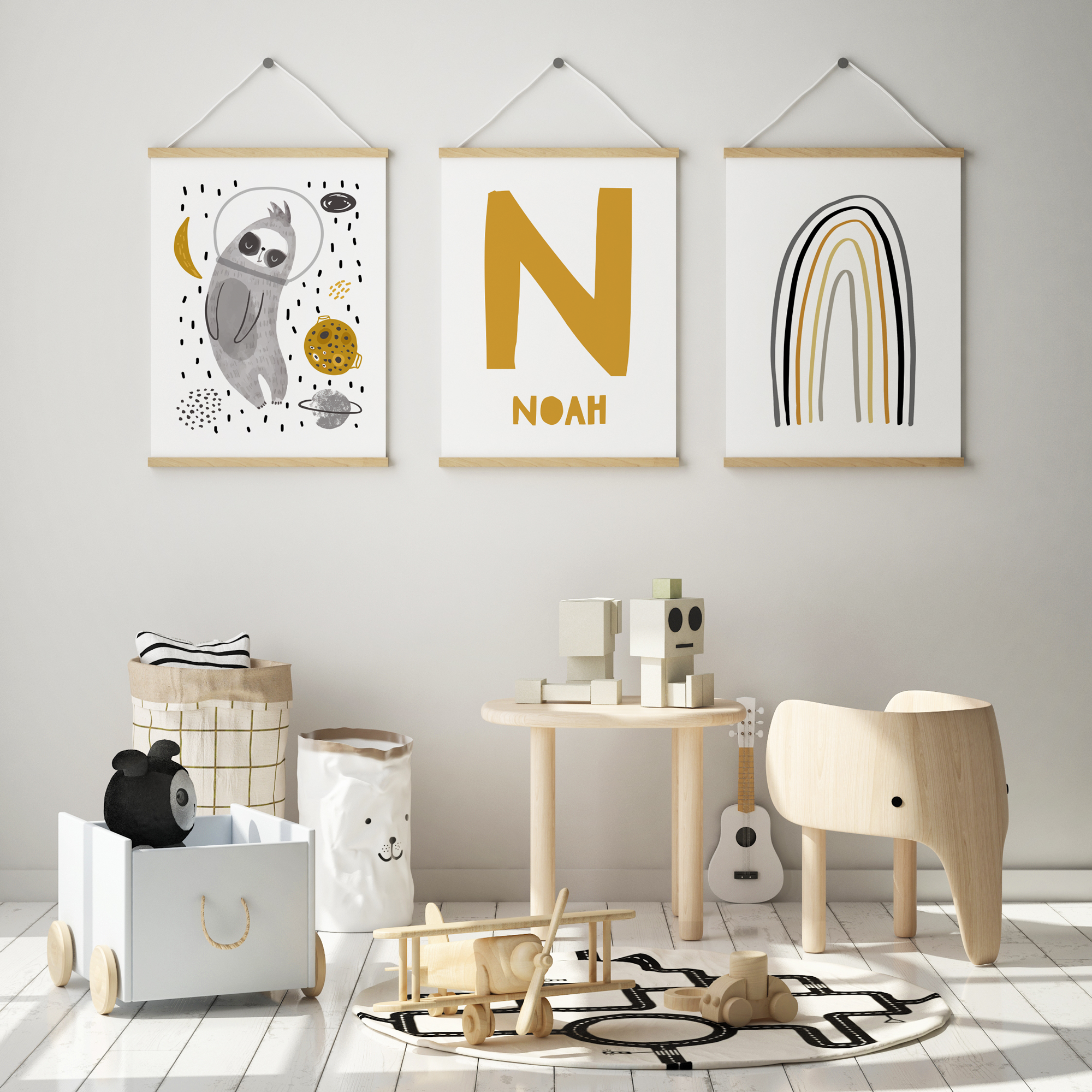 Sloth in Space, Rainbow & Name Prints