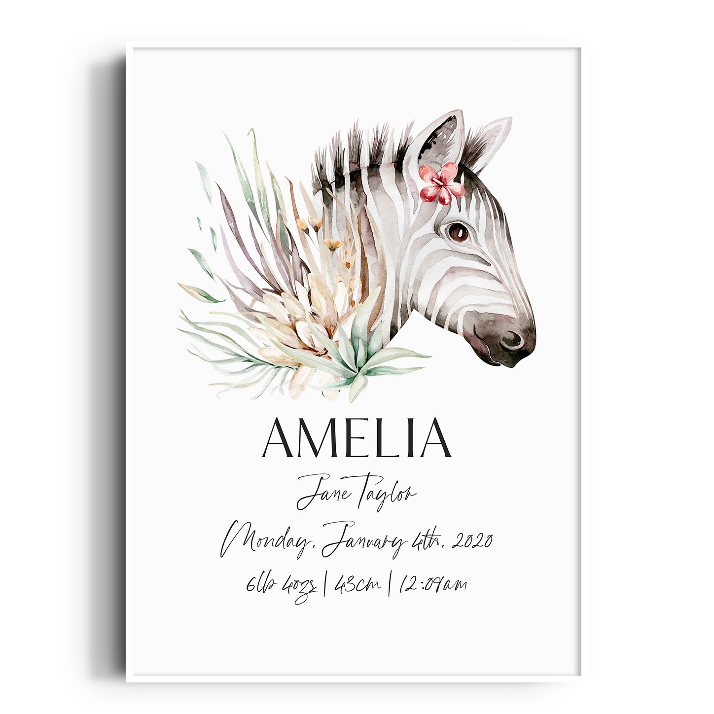 Safari Zebra Birth Print