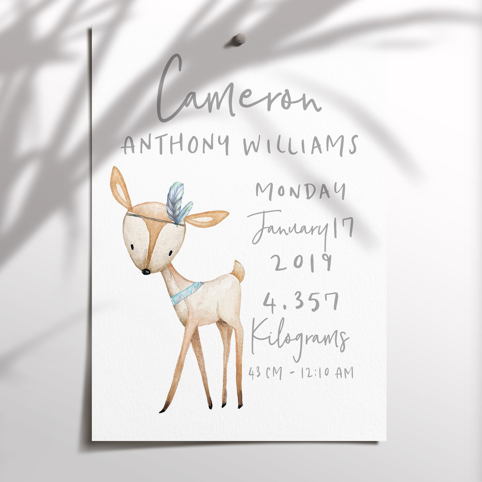 Woodland Deer Birth Print