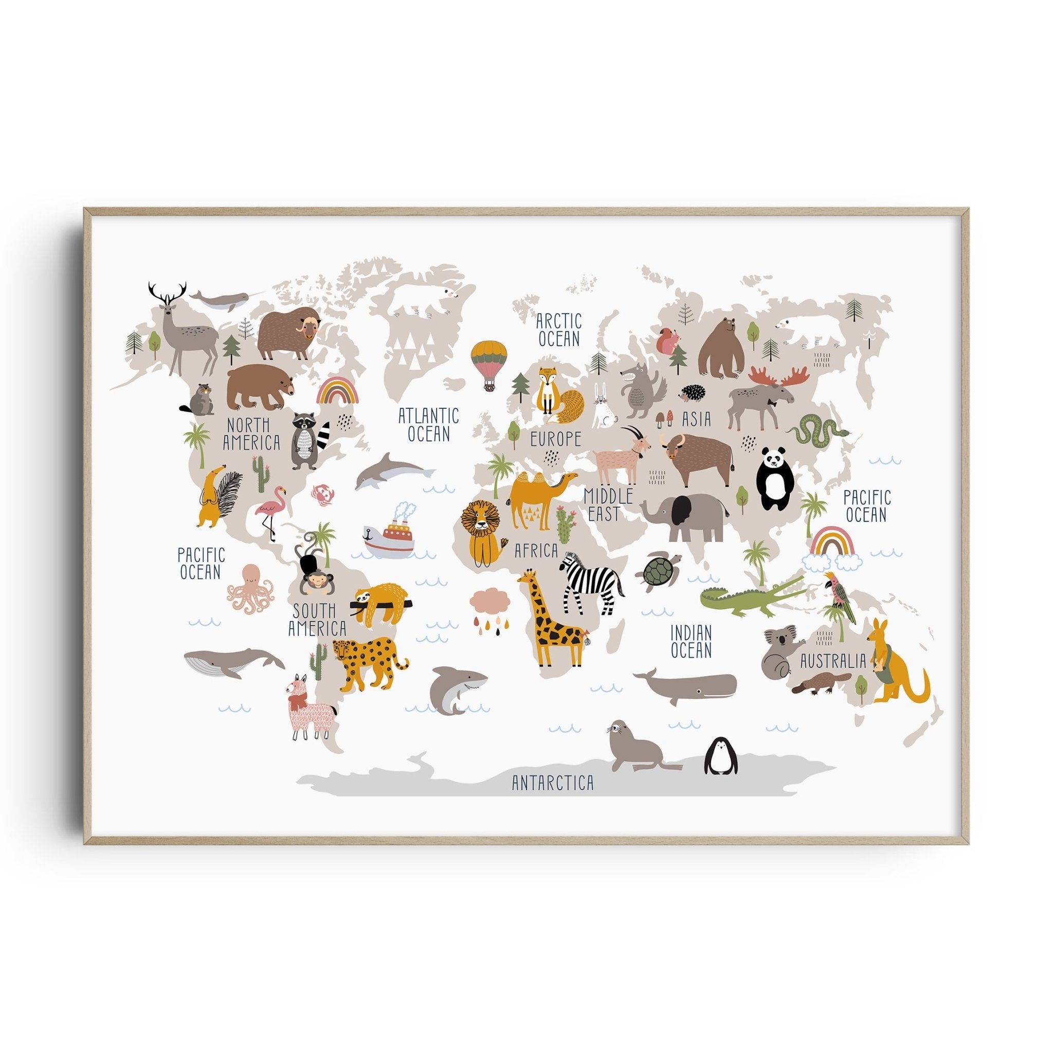 Animal World Map Print