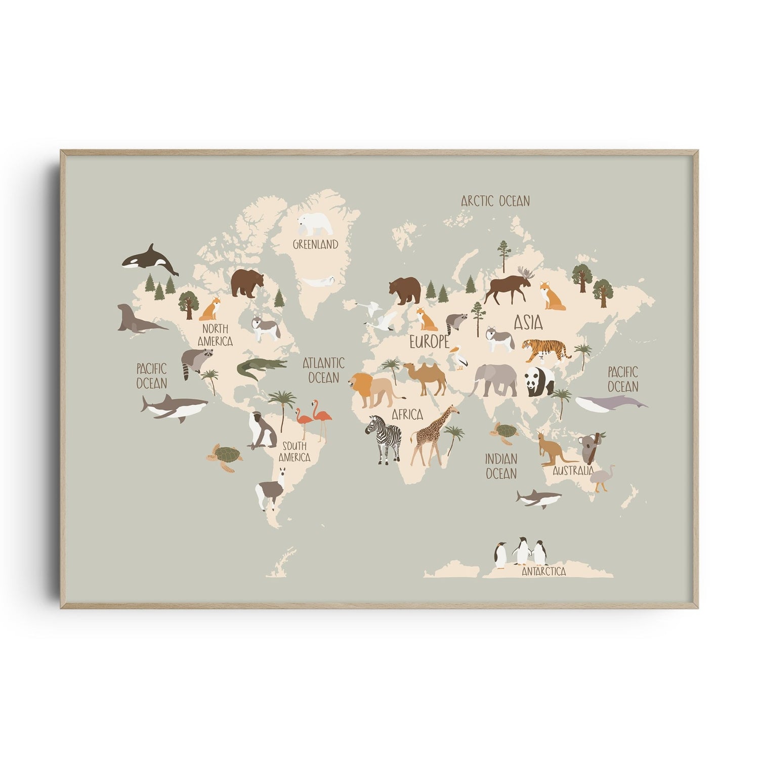 Animal World Map Print