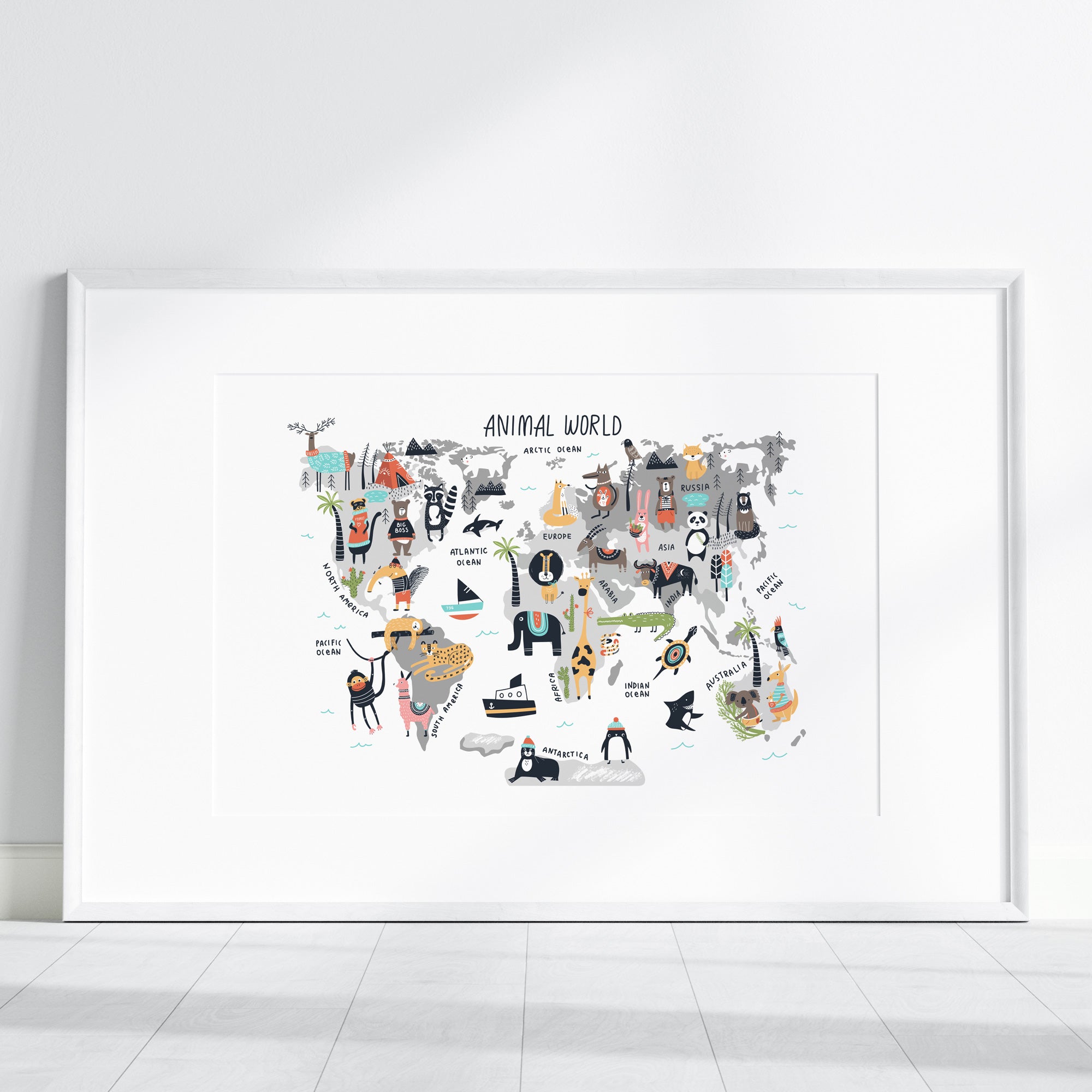 Animal World Map Print