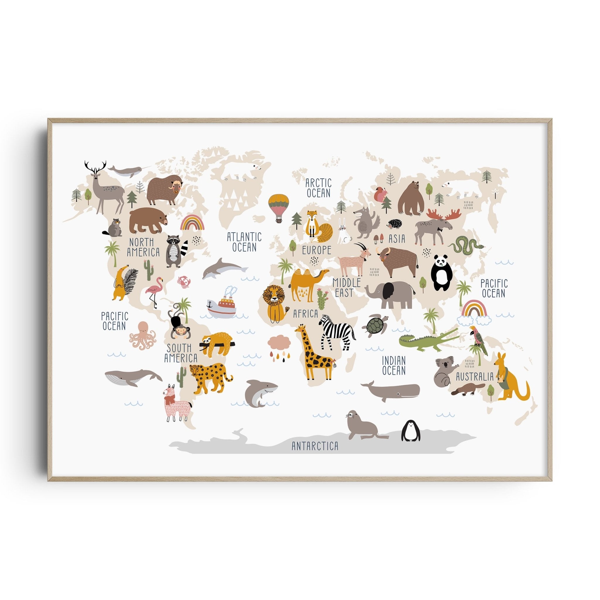 Animal World Map Print