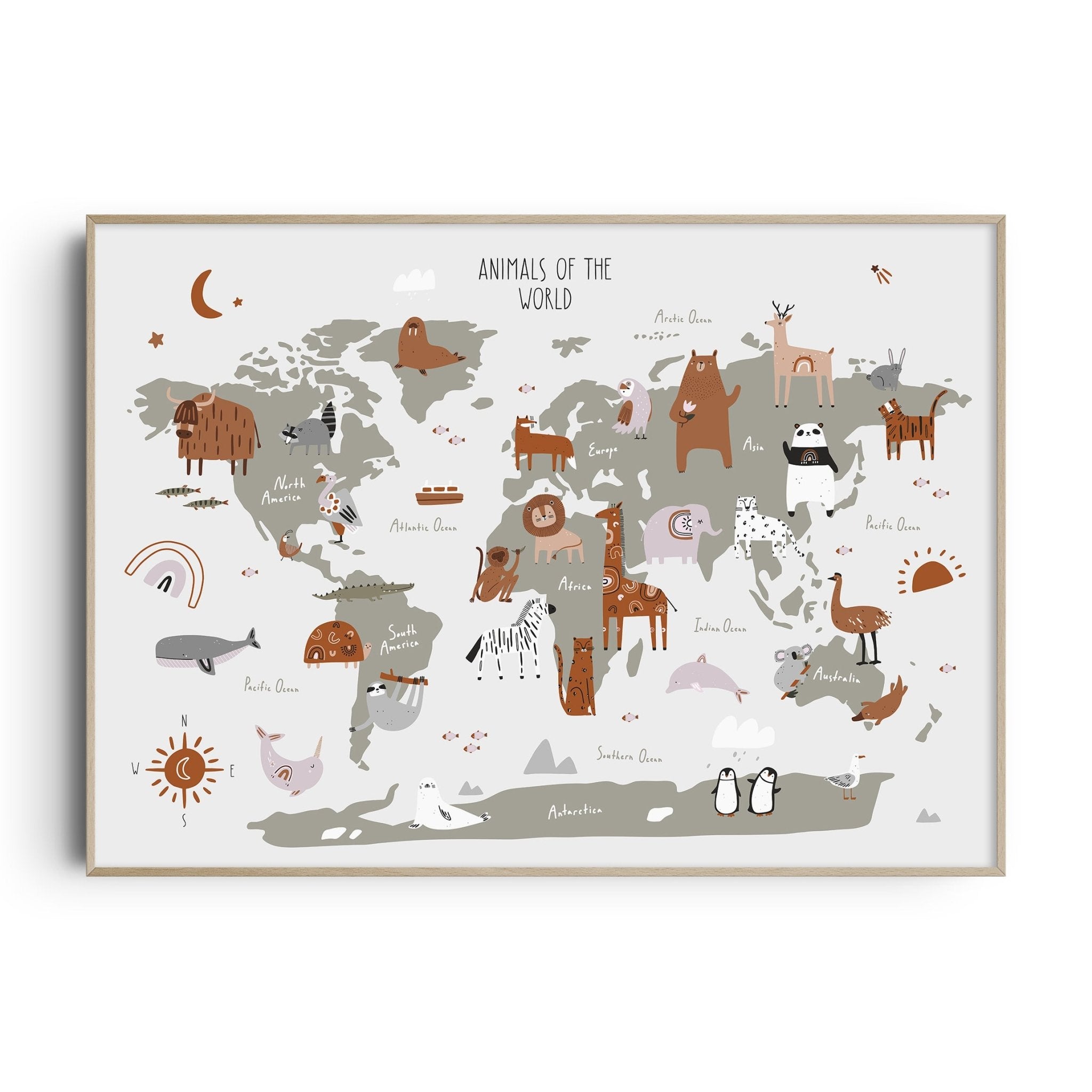 Animal World Map Print