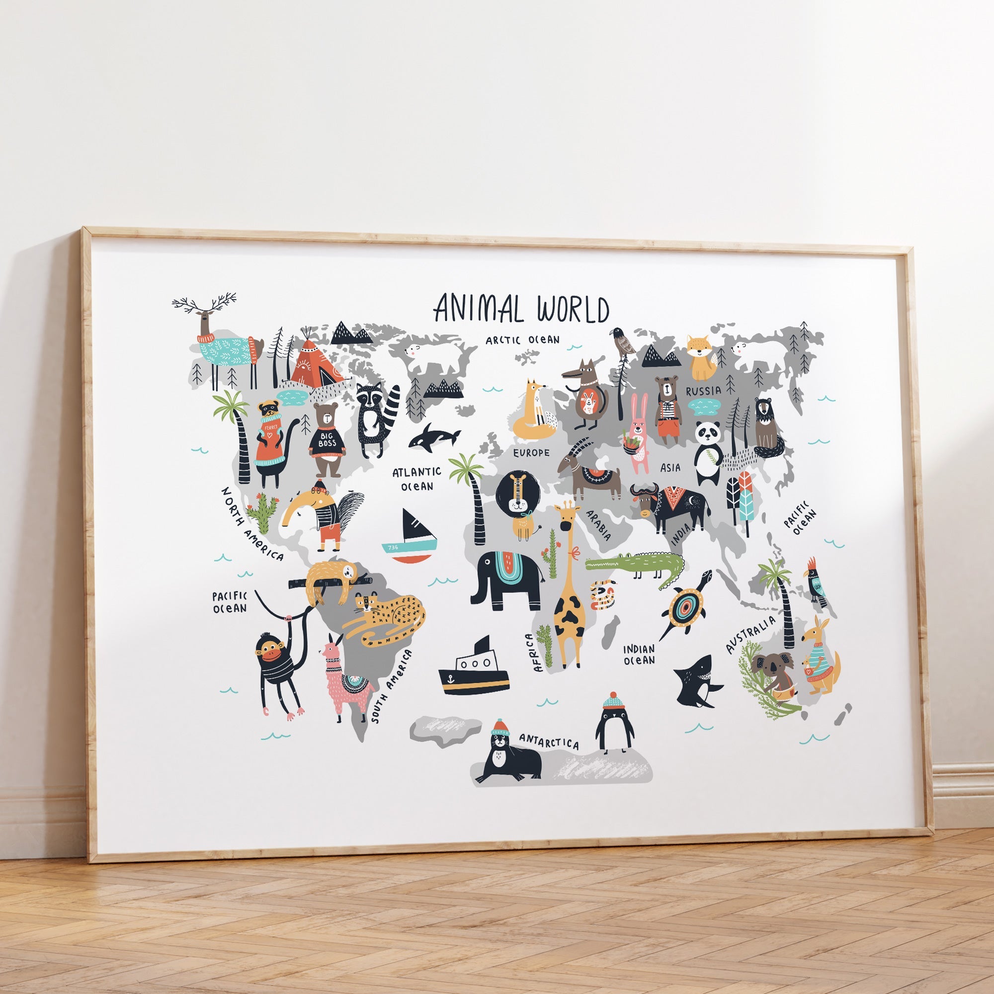 Animal World Map Print