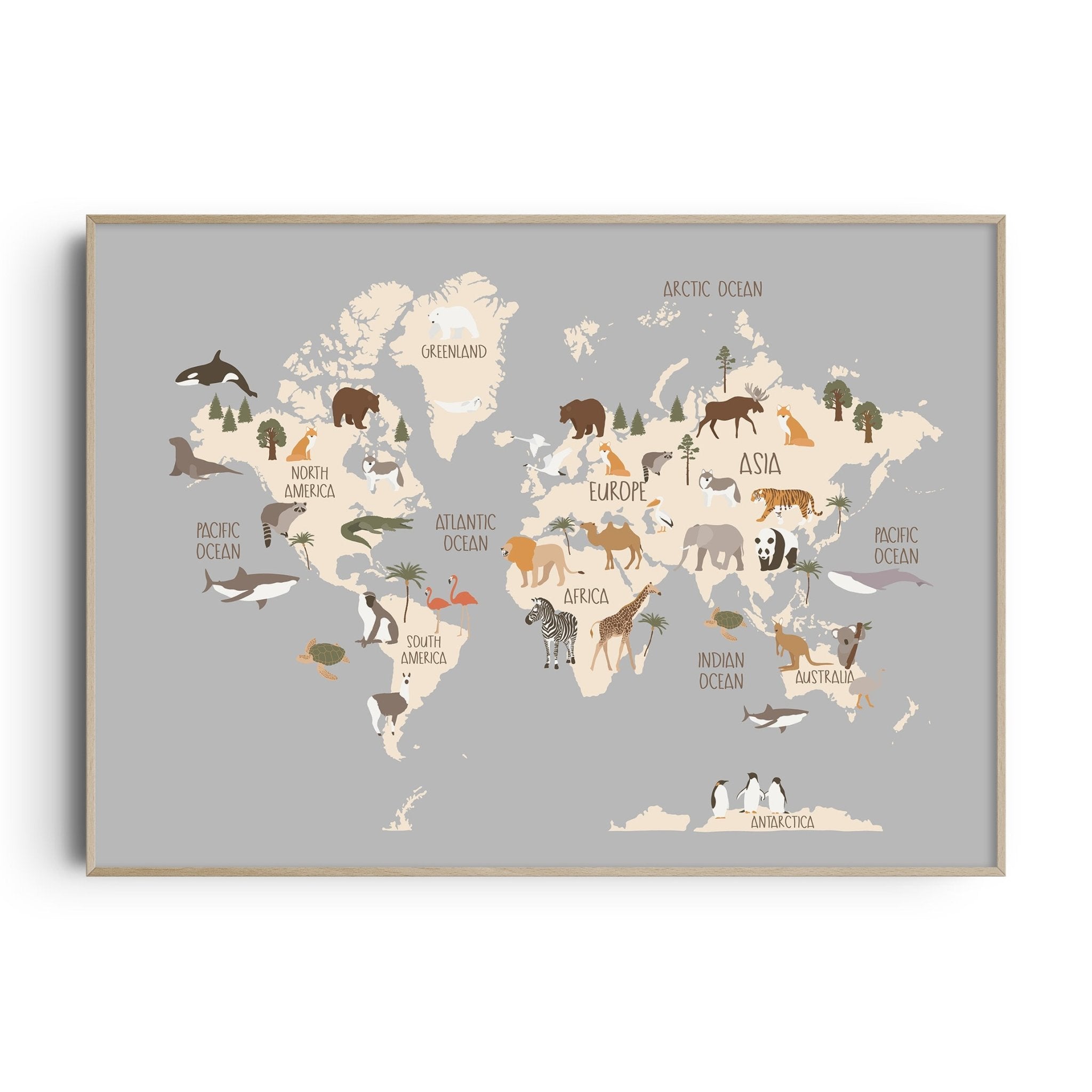 Animal World Map Print