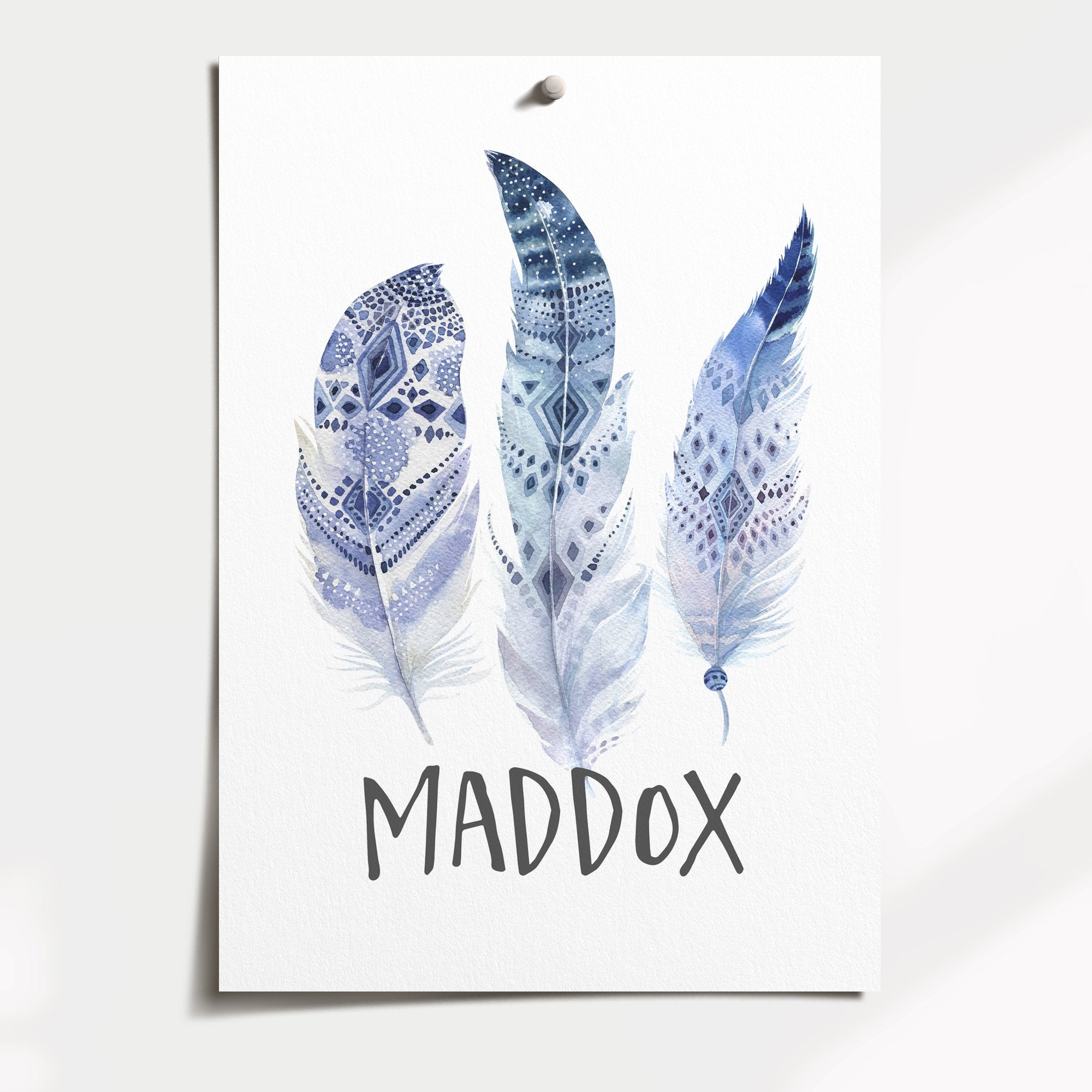 Blue Woodland Feather Name Print