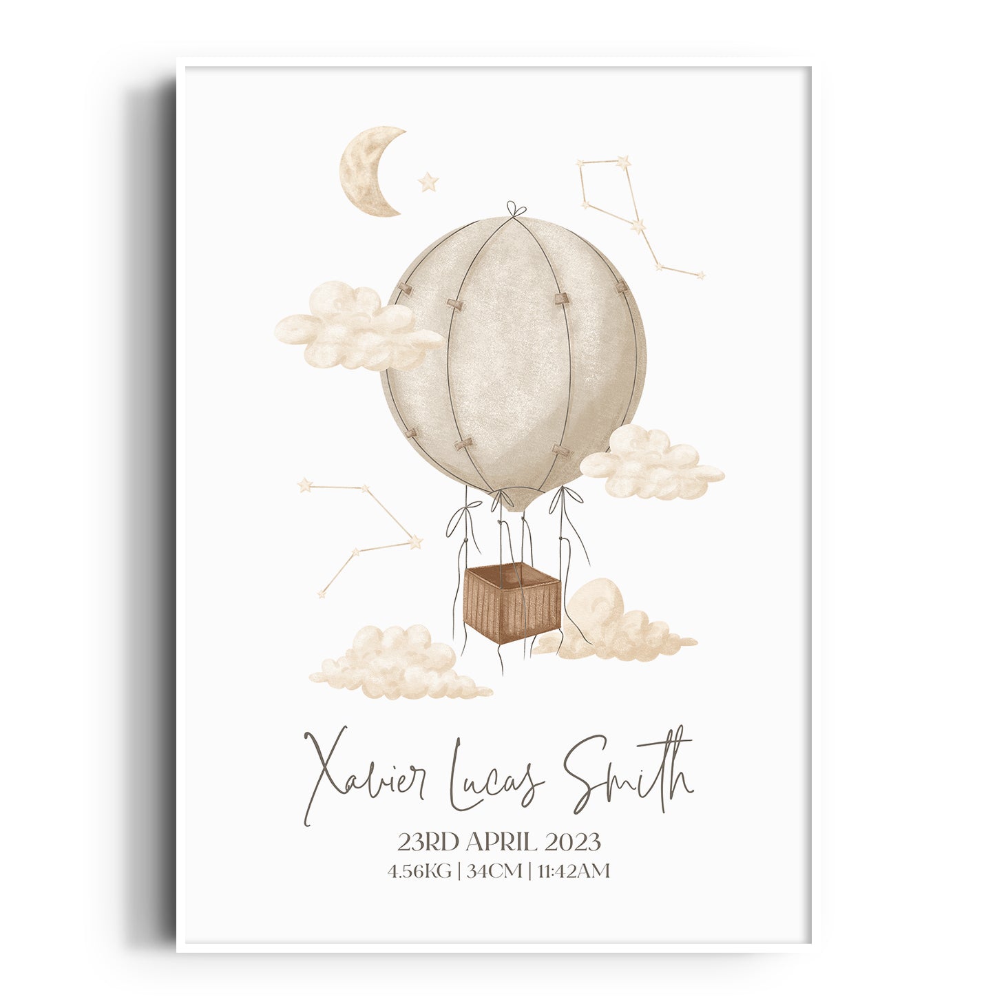 Boho Hot Air Balloon Birth Print