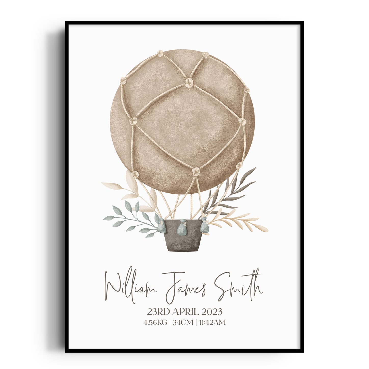 Boho Hot Air Balloon Birth Print