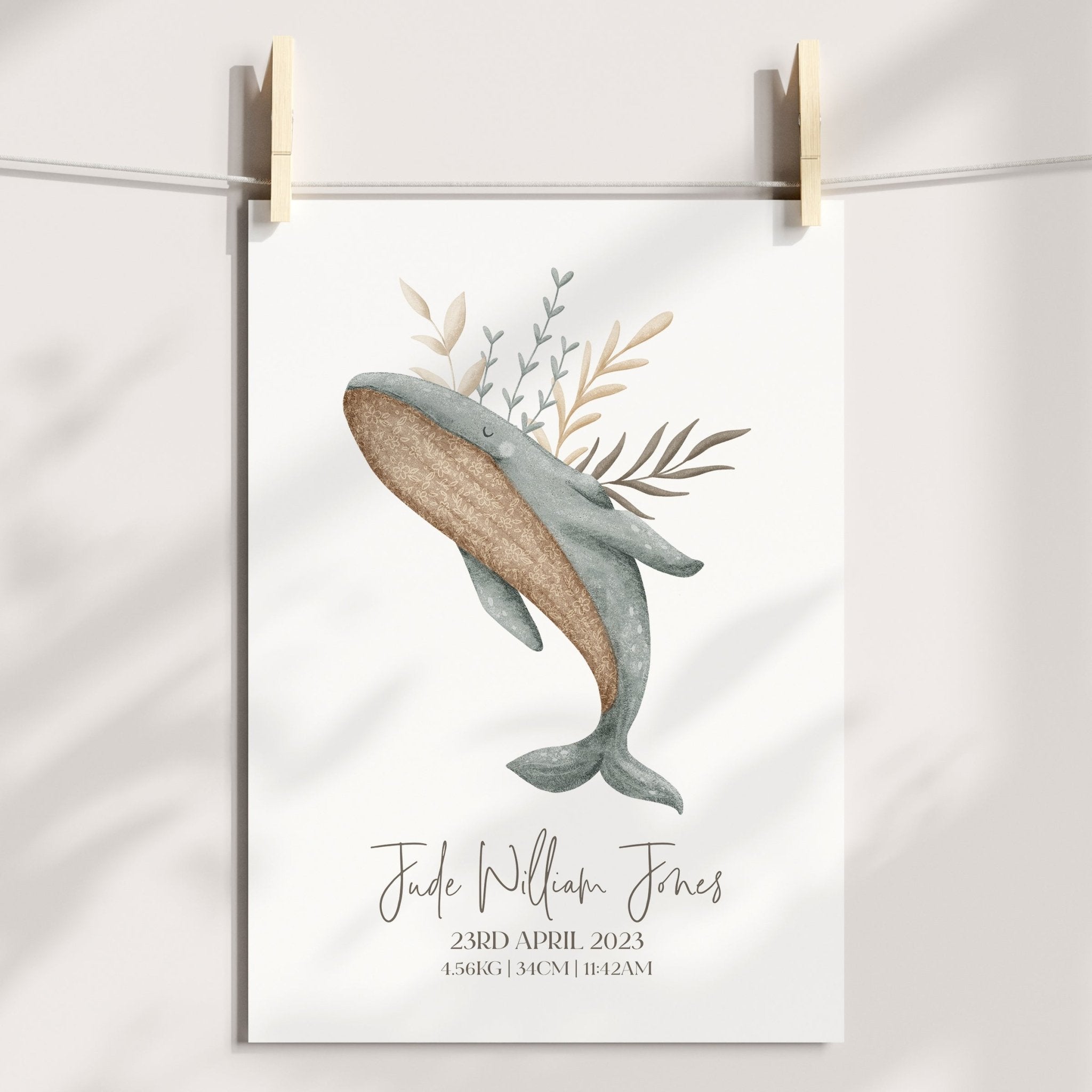 Boho Whale Birth Print