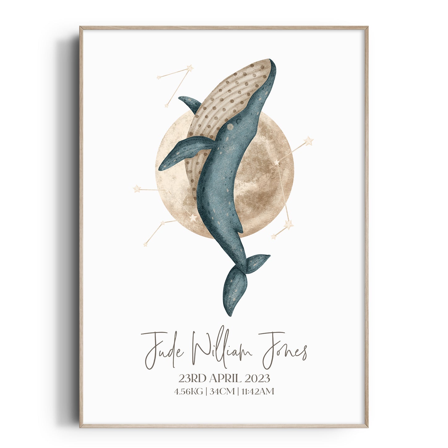 Boho Whale Birth Print