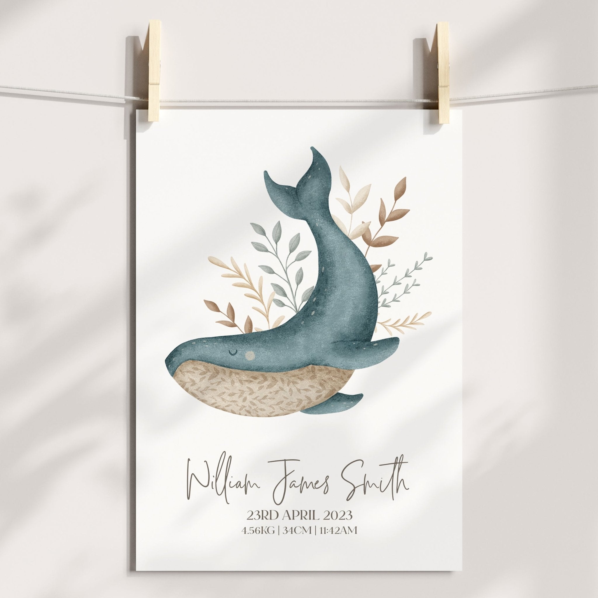 Boho Whale Birth Print