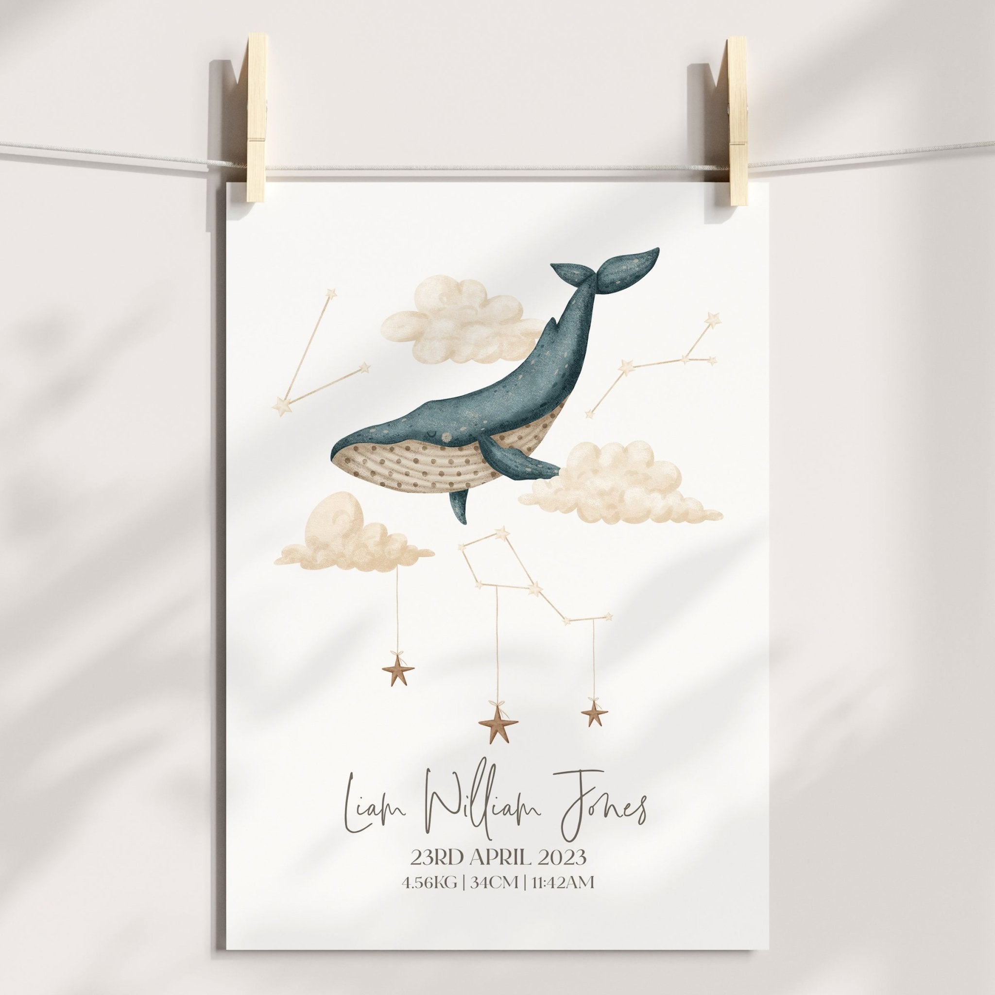Boho Whale Birth Print