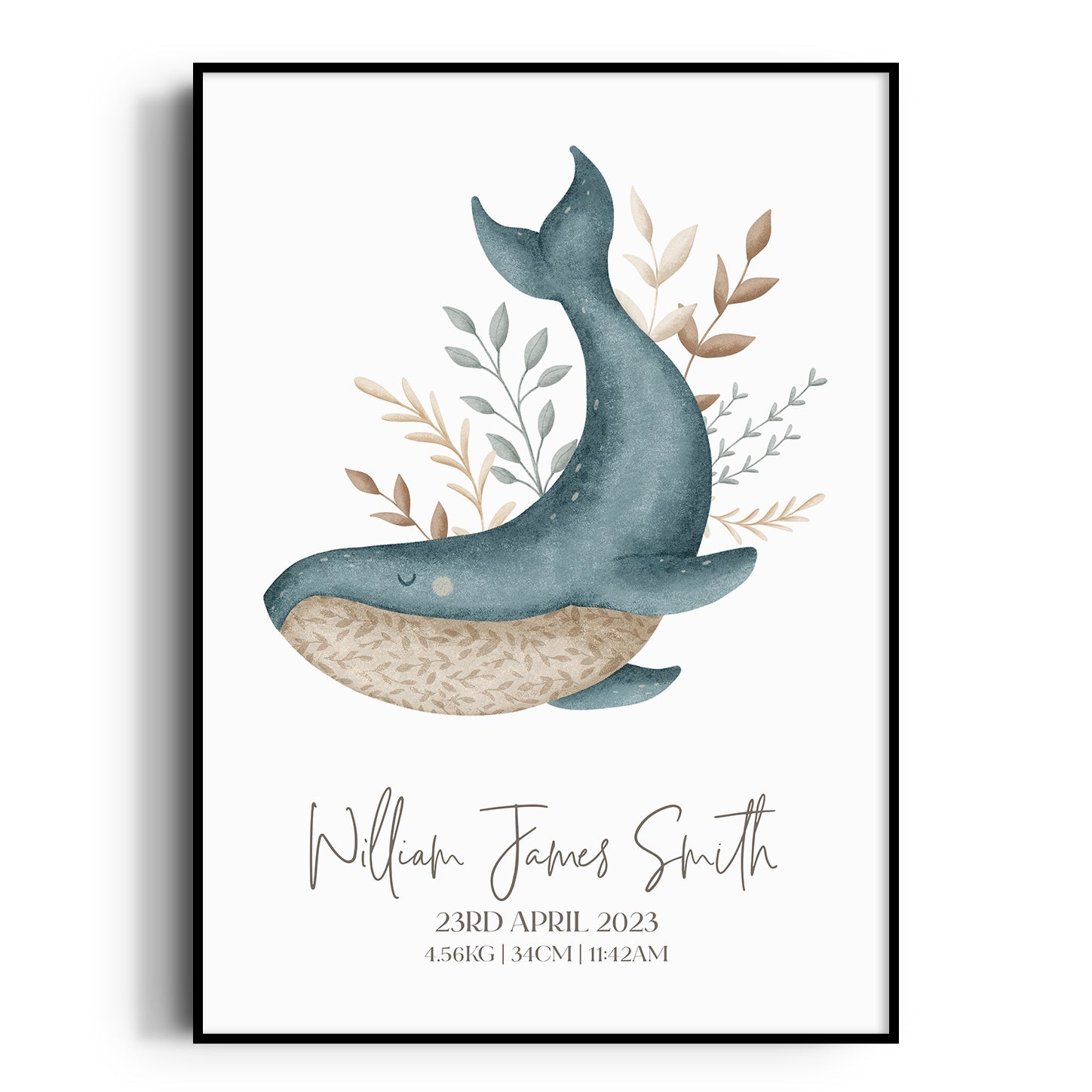Boho Whale Birth Print